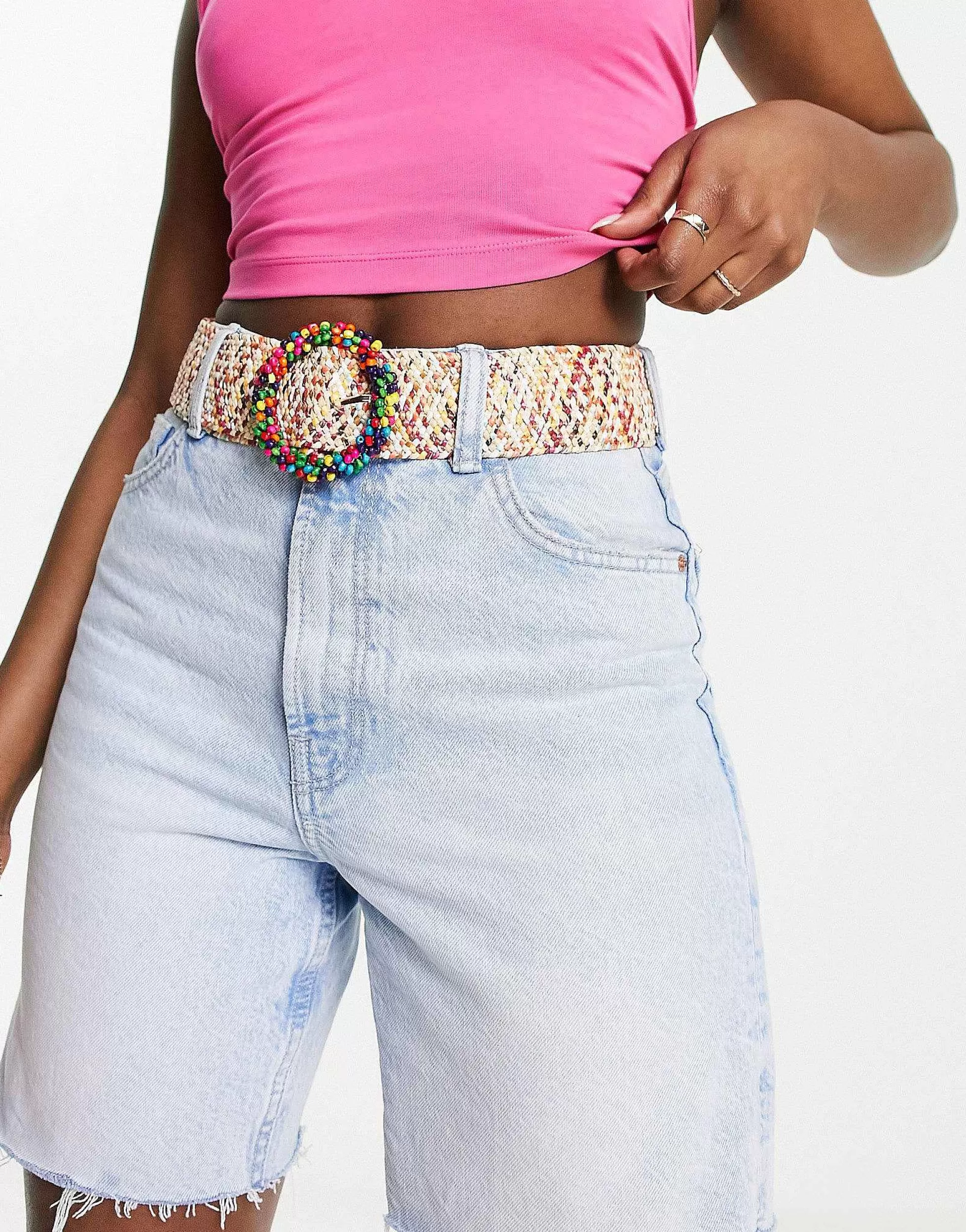 Women My Accessories London Woven Rattan Crochet Belt In Bright