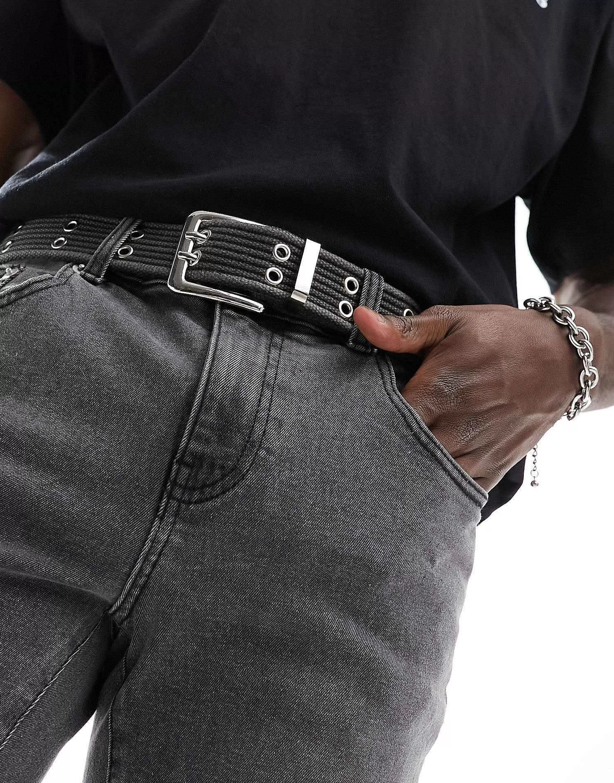 Men My Accessories Man Webbing Double Eyelet Grunge Belt In