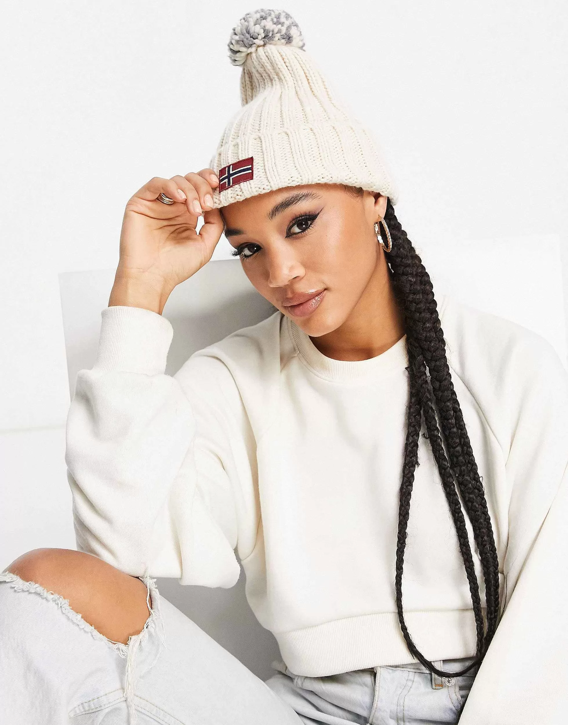 Women Napapijri Semiury Bobble Beanie In Cream