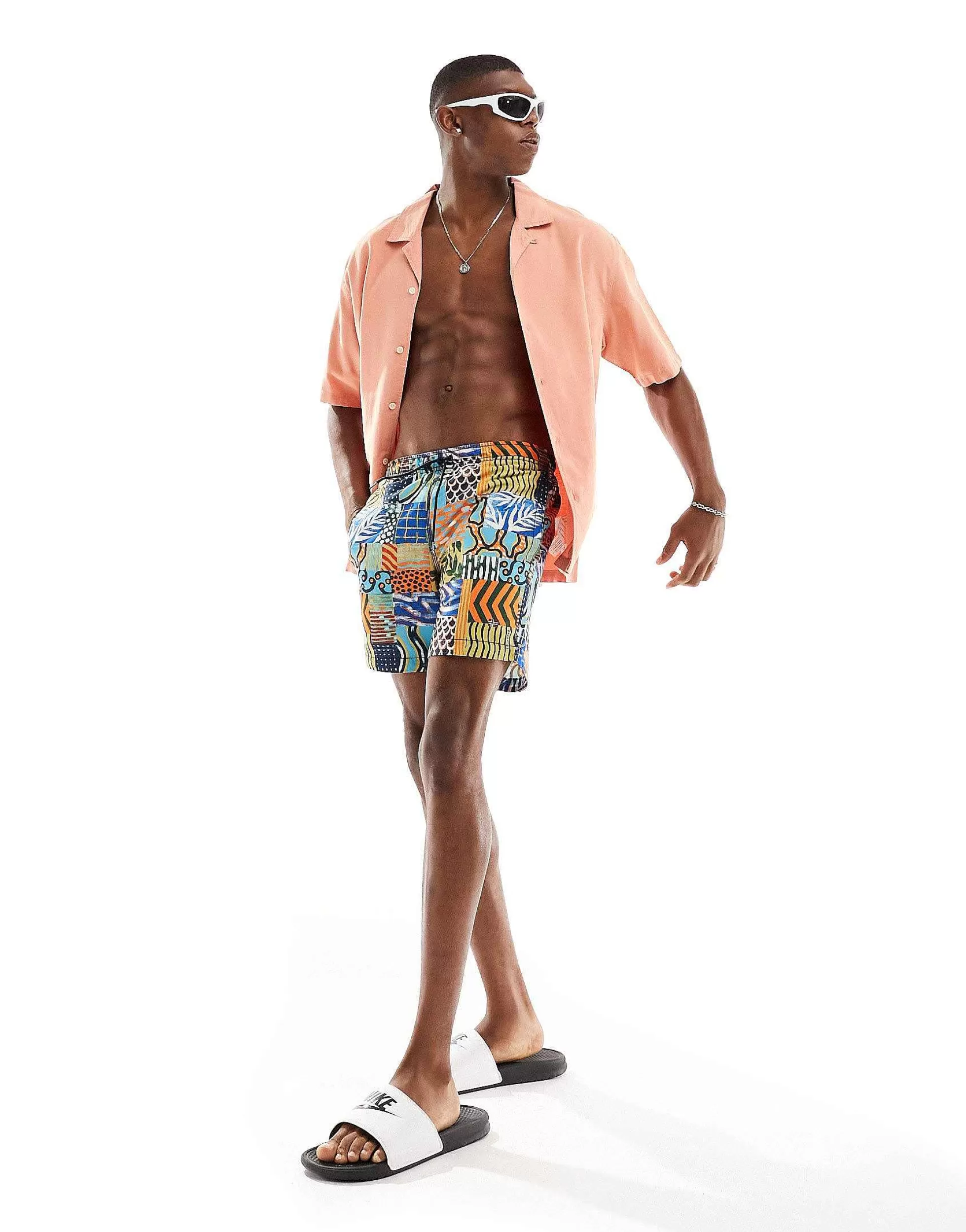 Men Napapijri Vail Woven Printed Swim Shorts In Patchwork Print