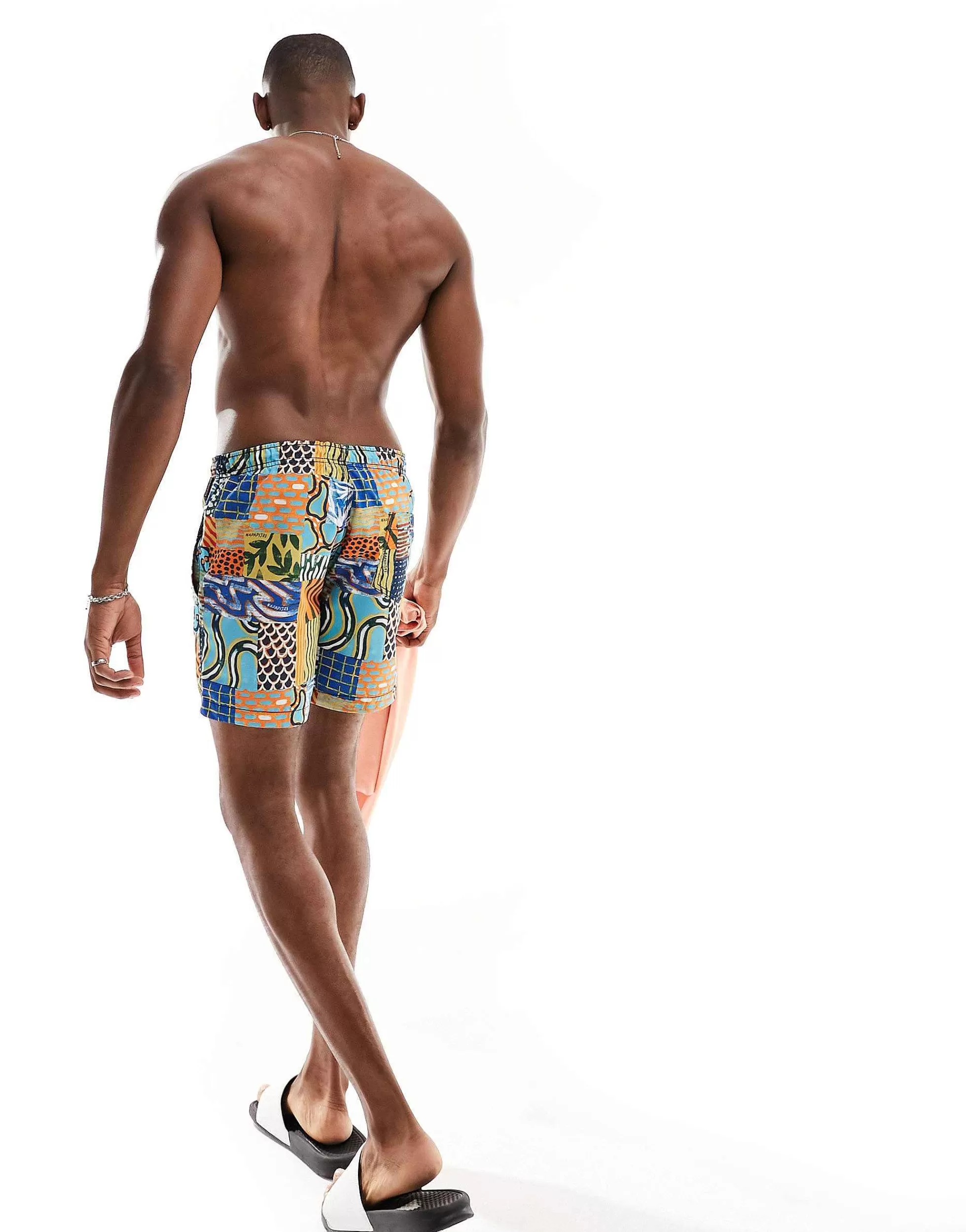 Men Napapijri Vail Woven Printed Swim Shorts In Patchwork Print