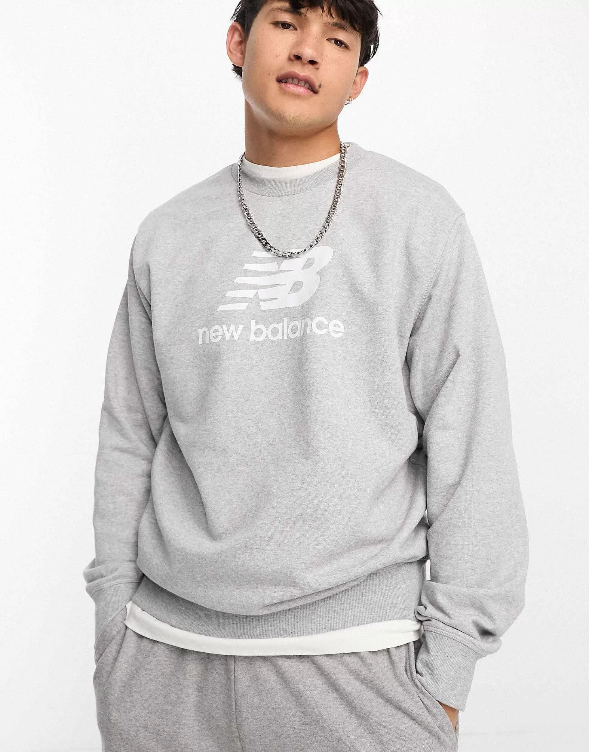 Men New Balance Essentials Stacked Logo Fleece Crew In