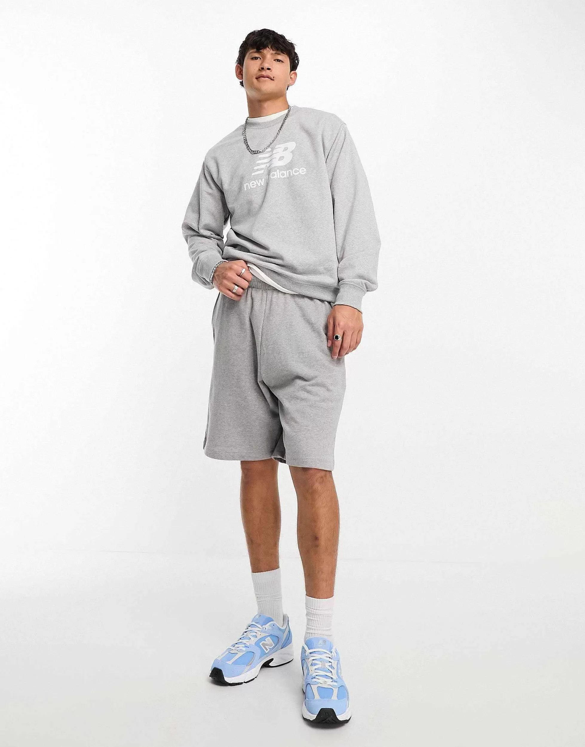 Men New Balance Essentials Stacked Logo Fleece Crew In