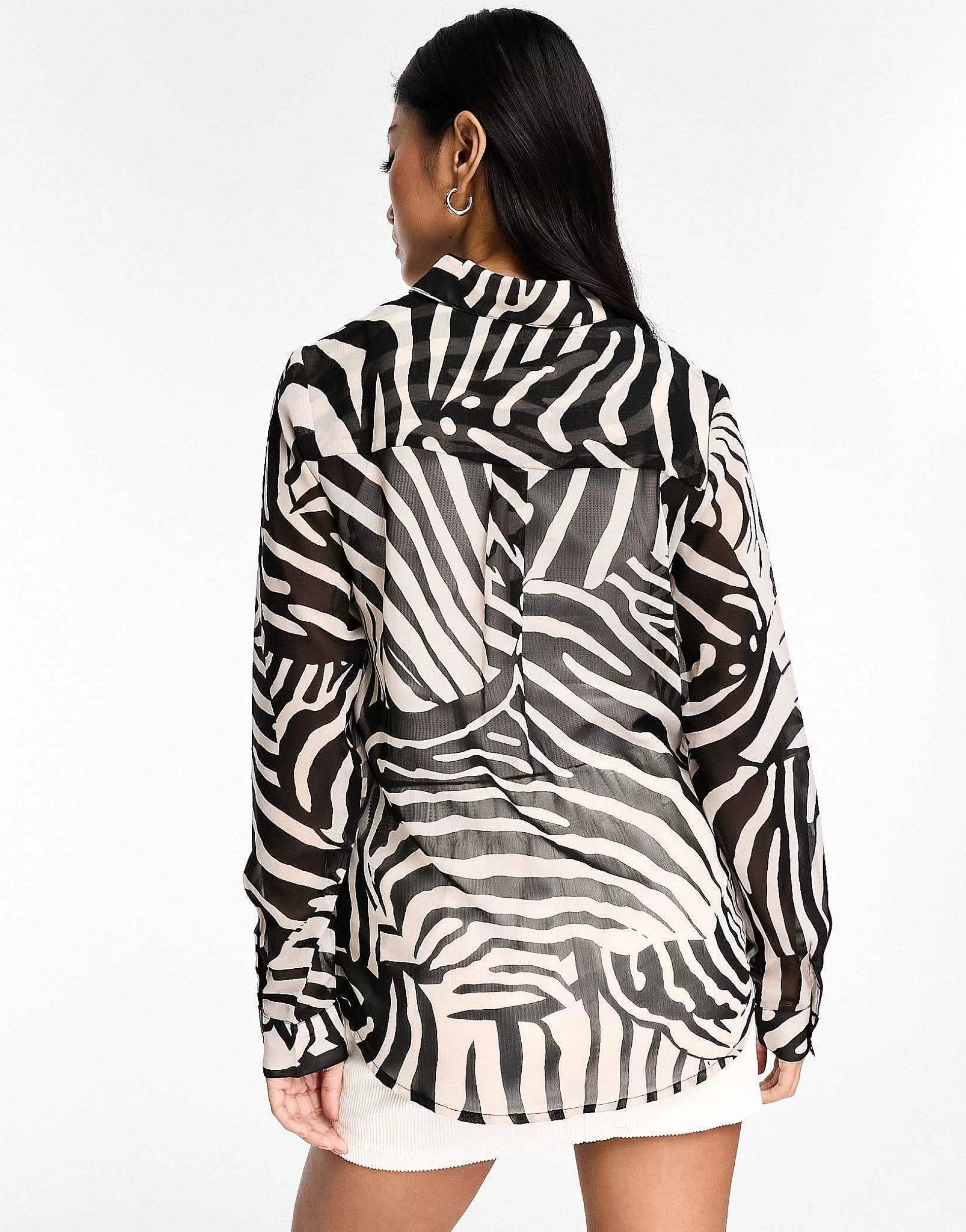 Women New Look Chiffon Button Through Shirt In Zebra Print