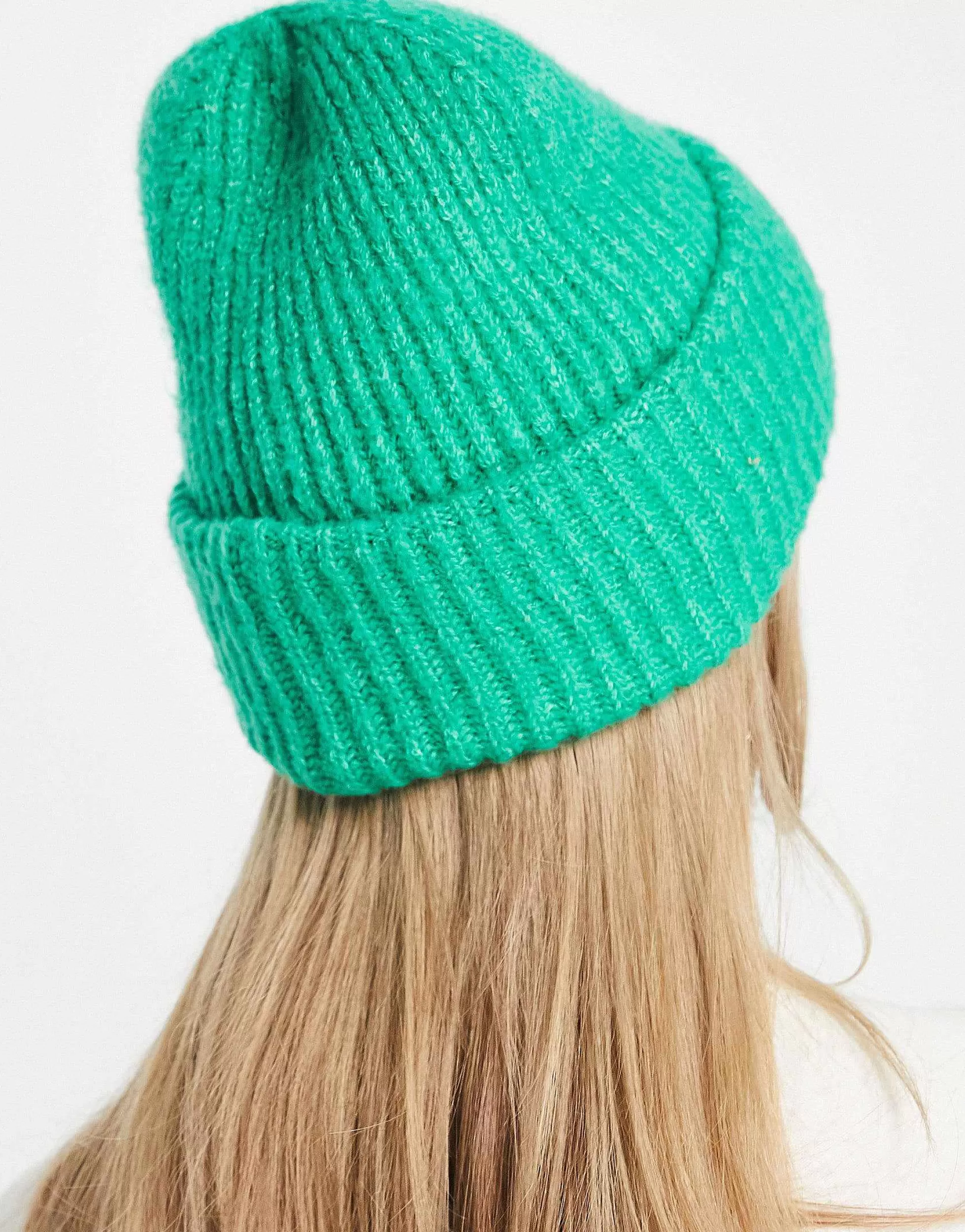 Women New Look Chunky Turn Up Beanie In Bright Green