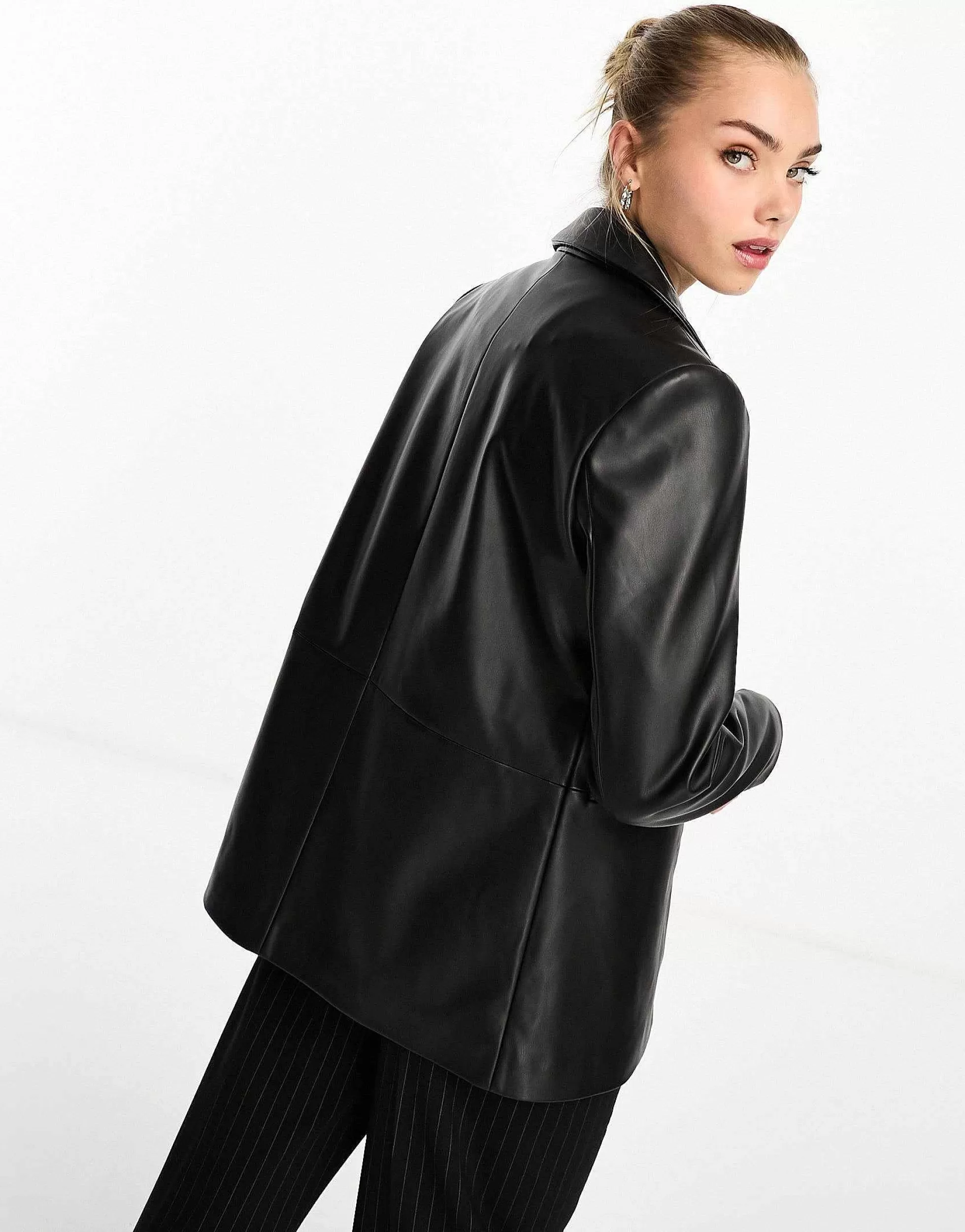 Women New Look Faux Leather Blazer In