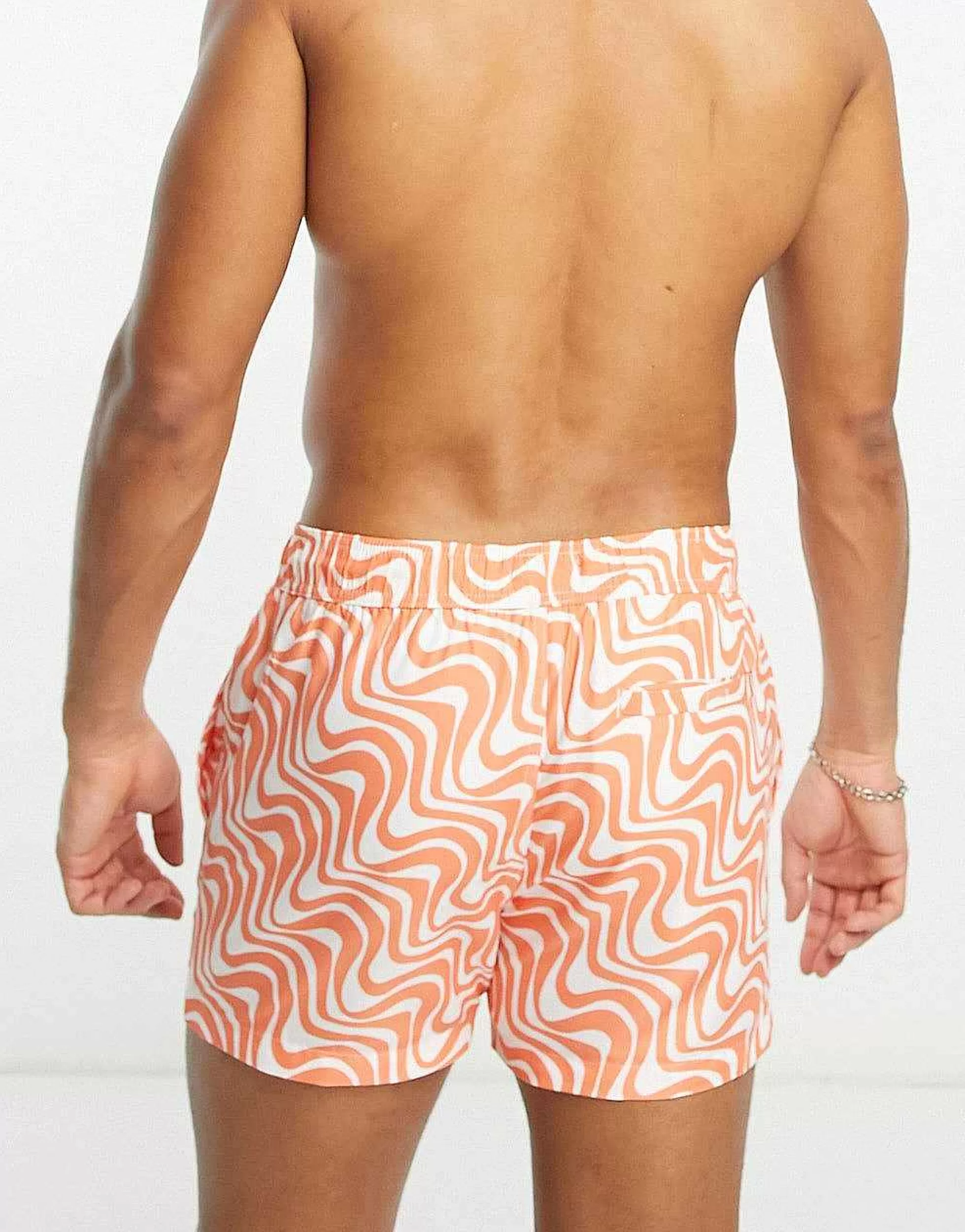 Men New Look Wave Print Swim Shorts In Orange
