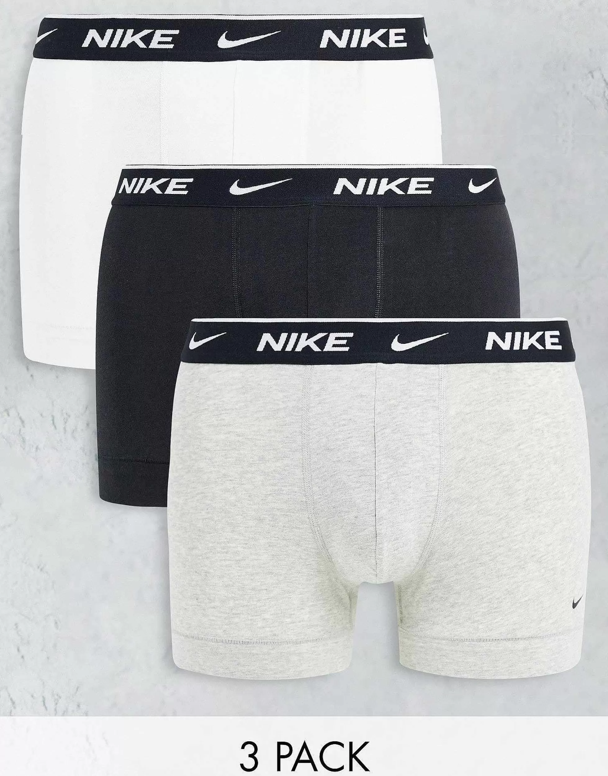 Men Nike 3 Pack Cotton Stretch Trunks In Black/Grey/White
