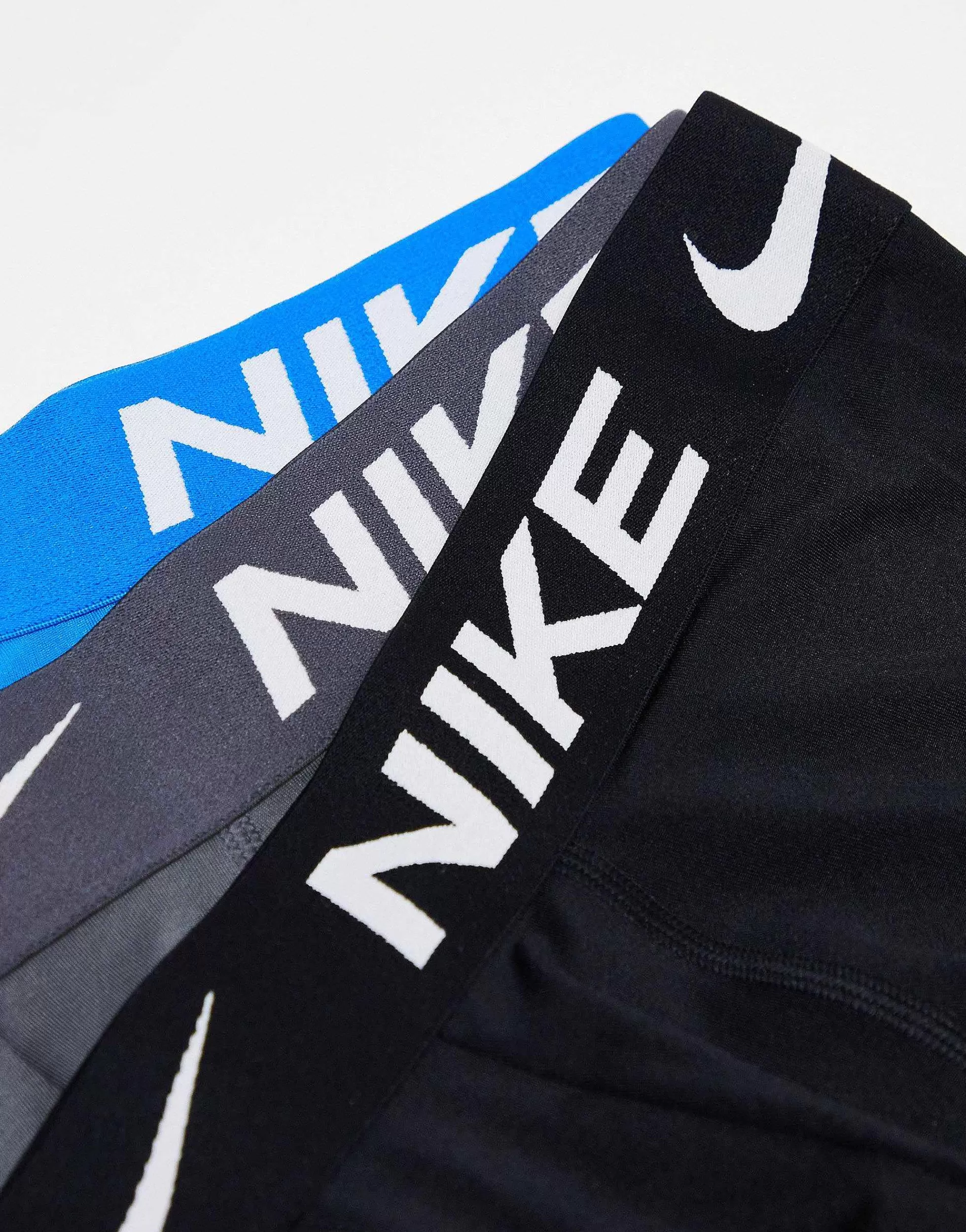Men Nike 3 Pack Dri-Fit Microfibre Trunks In Blue Grey And Black