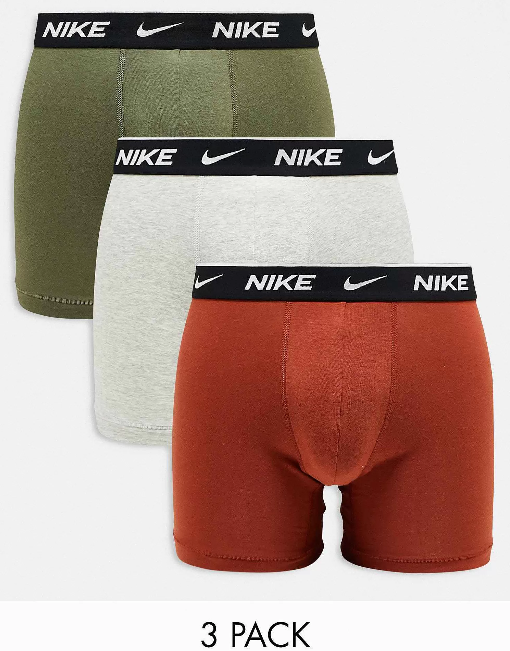 Men Nike Everyday Cotton Stretch Briefs 3 Pack In Olive/Orange/Grey