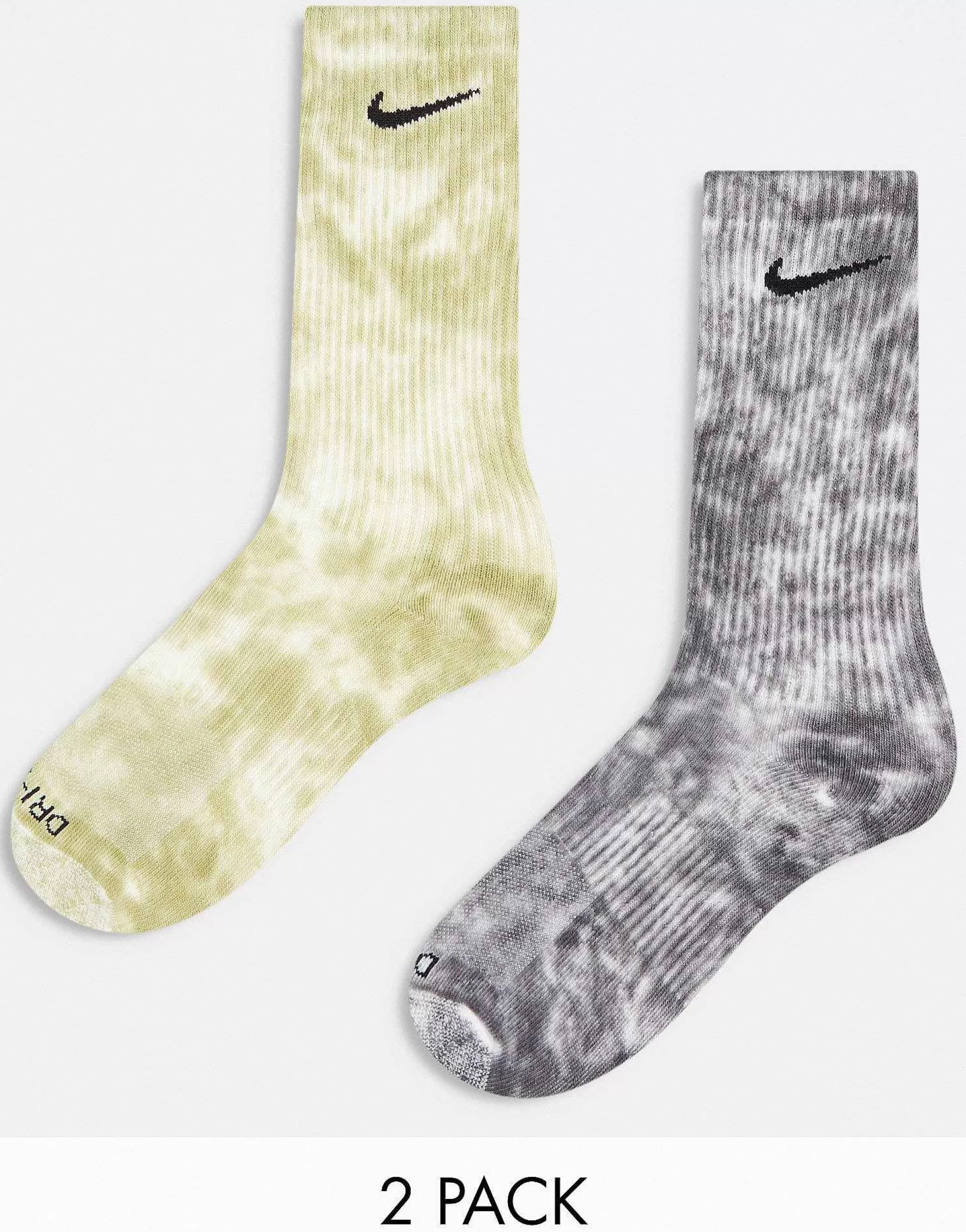 Women Nike Everyday Plus 2 Pack Socks In Tie Dye Grey And Khaki