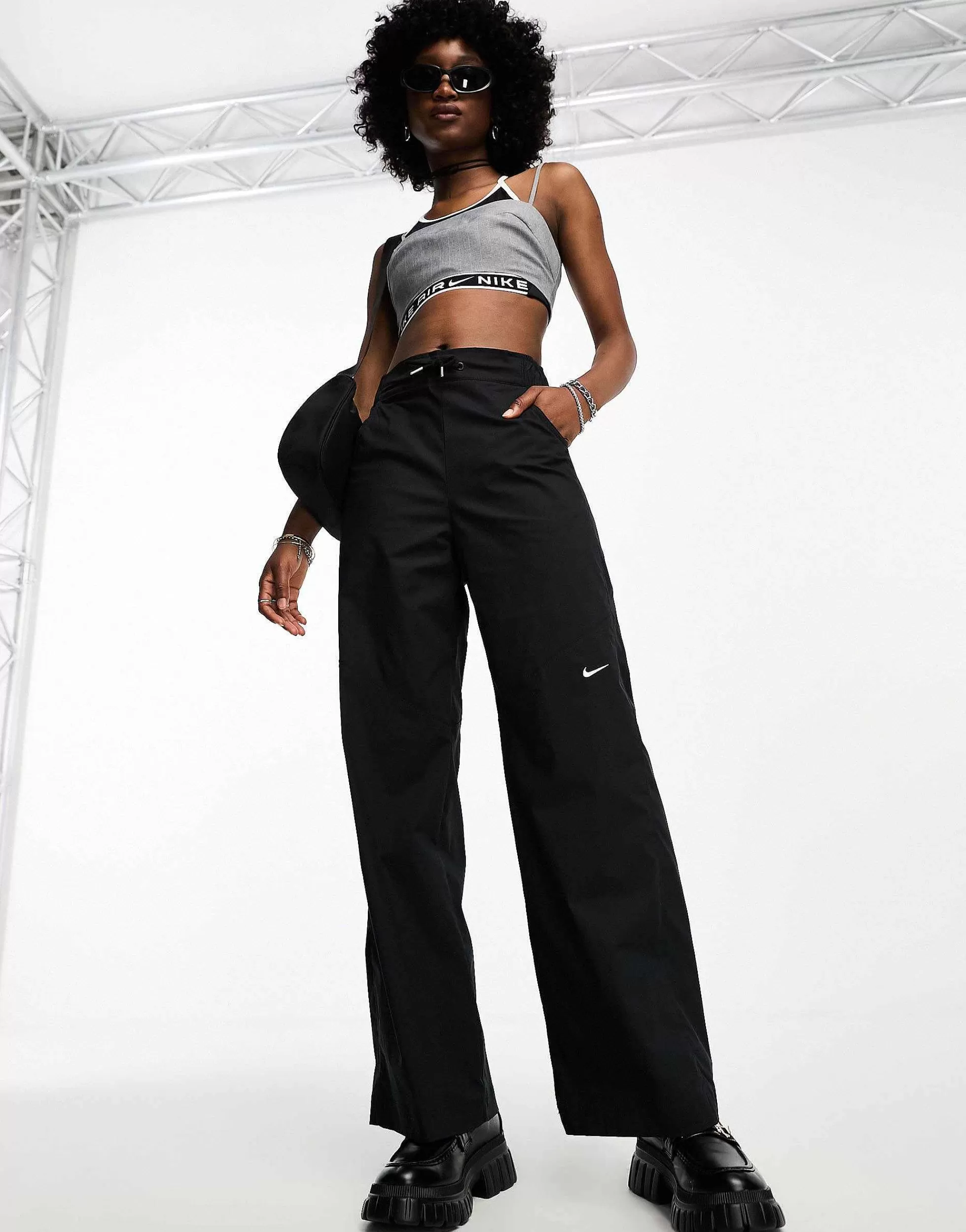Women Nike Mini Swoosh High Rise Woven Trousers In