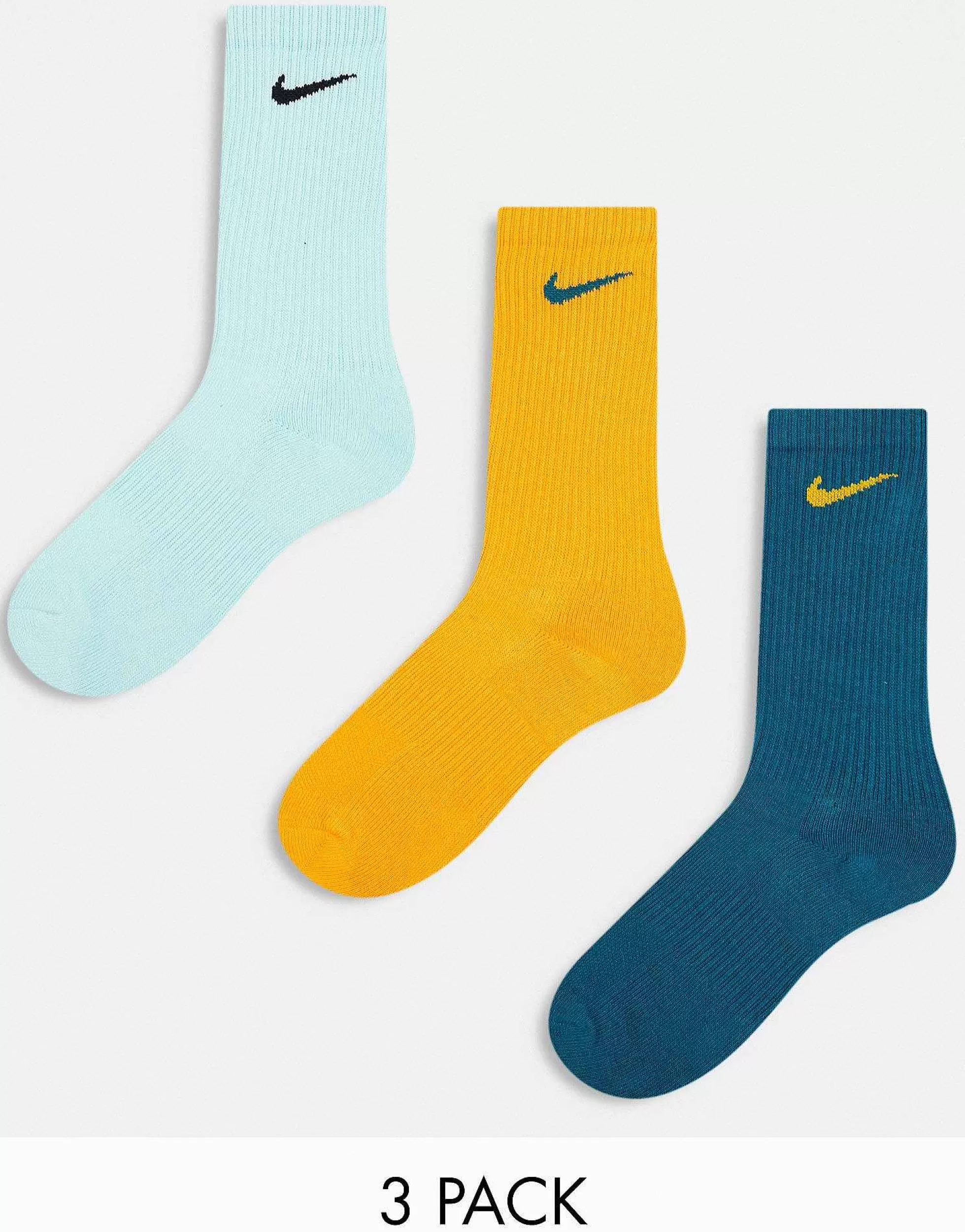 Men Nike Training Everyday Plus 3 Pack Socks In Teal, Jade And Orange