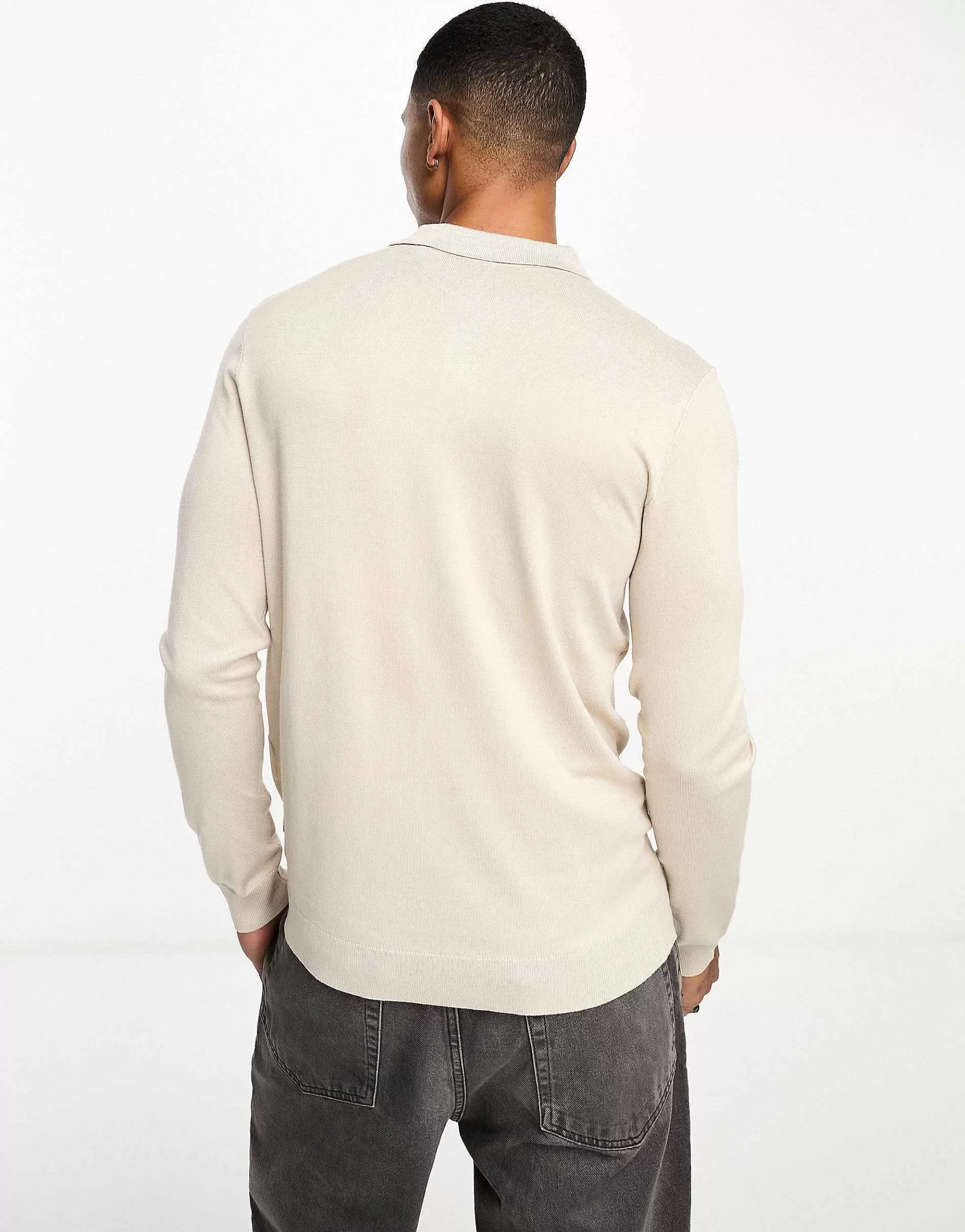 Men ONLY & SONS Longsleeve Knitted Polo In Beige