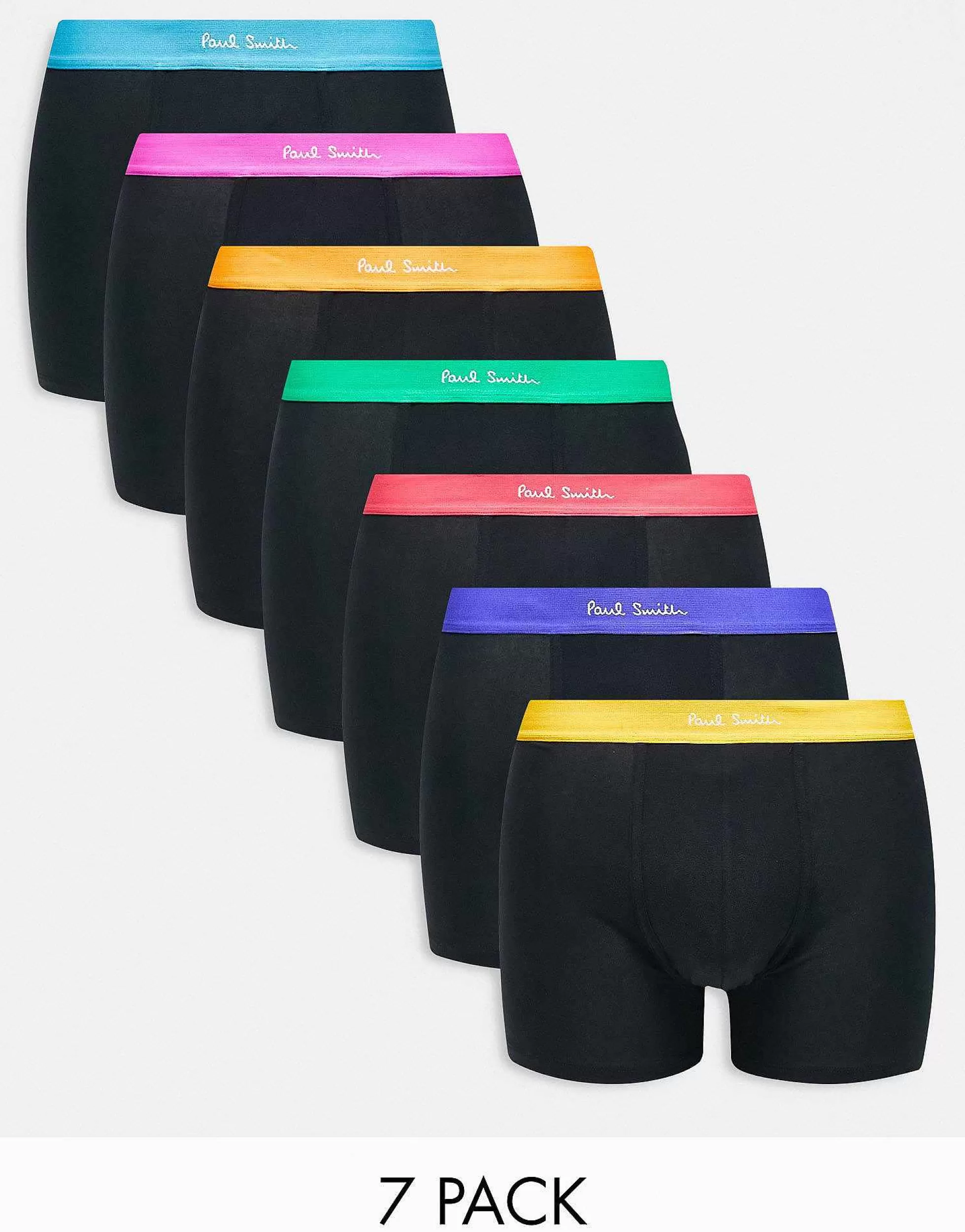 Men Paul Smith 7 Pack Colour Waistband Trunks In
