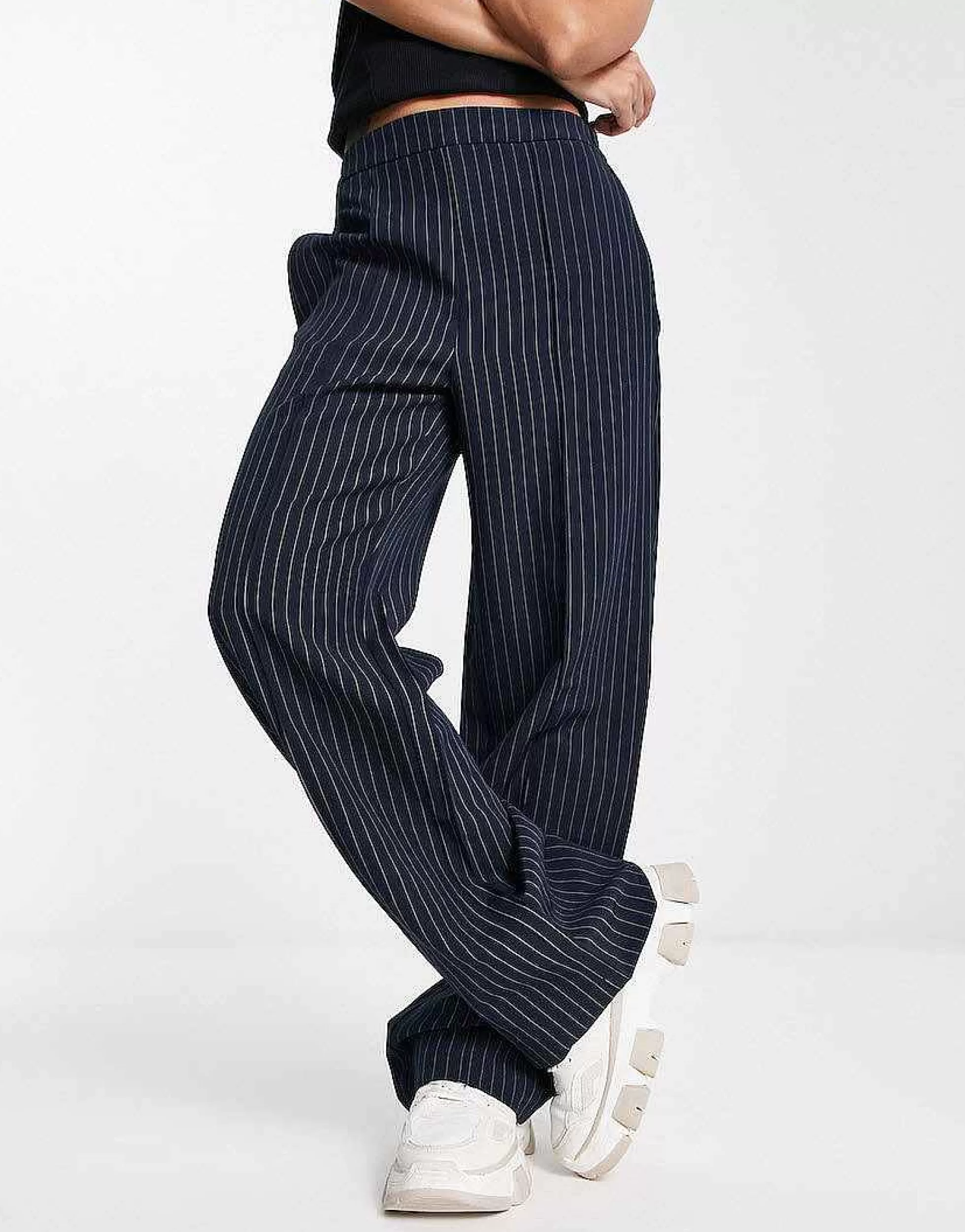 Women Pieces Tailored Blazer And Straight Leg Trouser In Navy Pinstripe