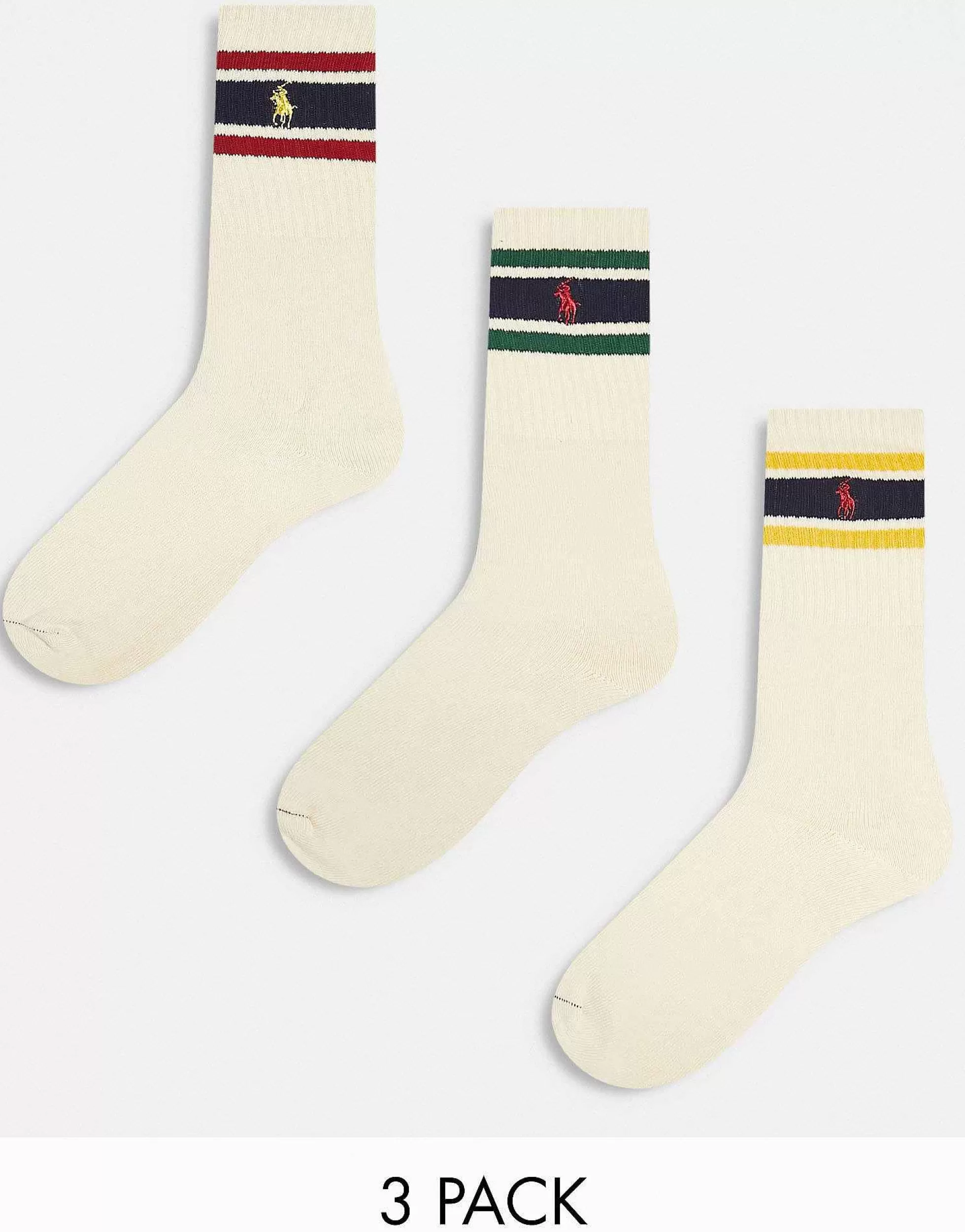 Men Polo Ralph Lauren 3 Pack Sport Socks With Logo Stripe In