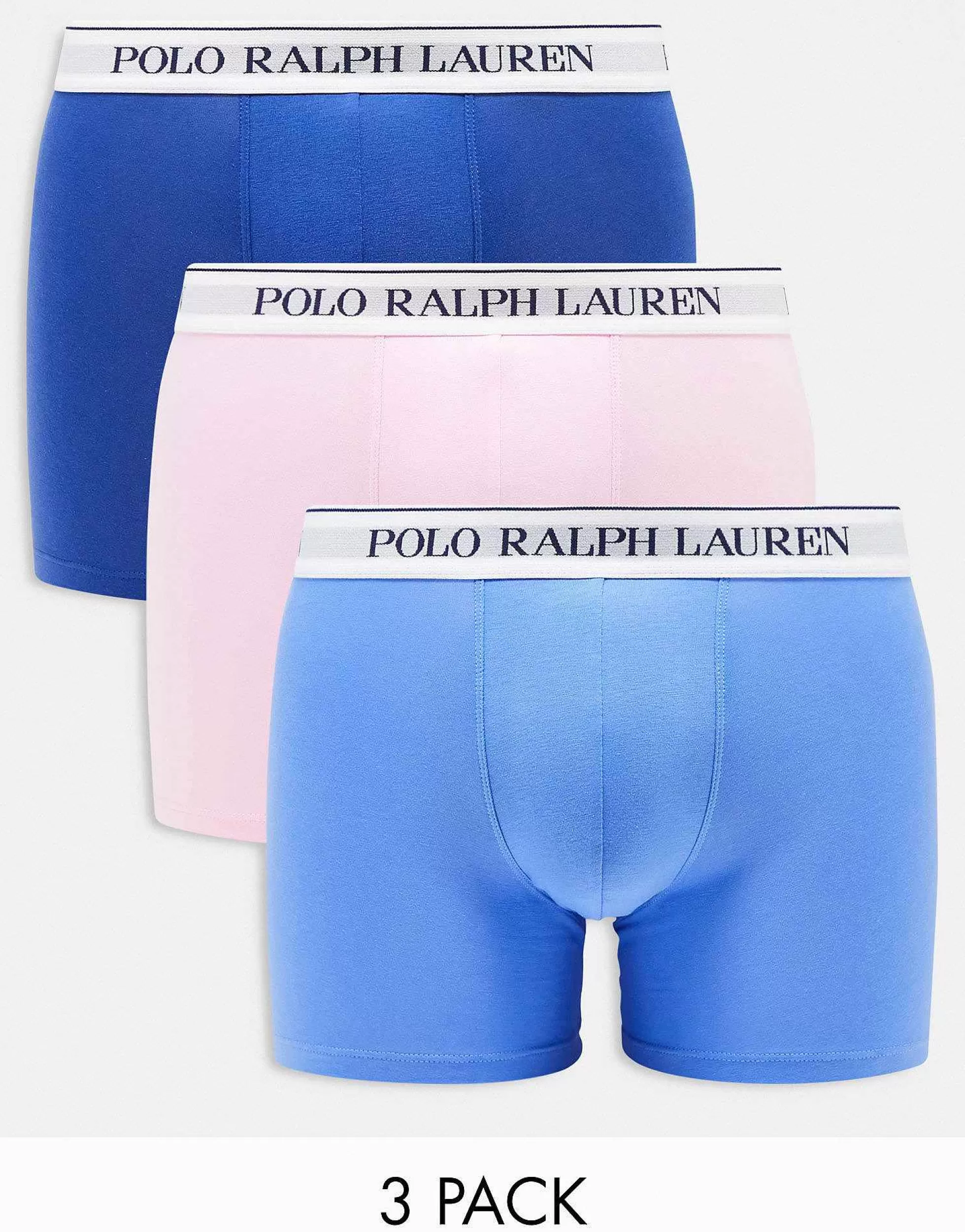 Men Polo Ralph Lauren 3 Pack Trunks In Navy Blue Pink With Logo Waistband