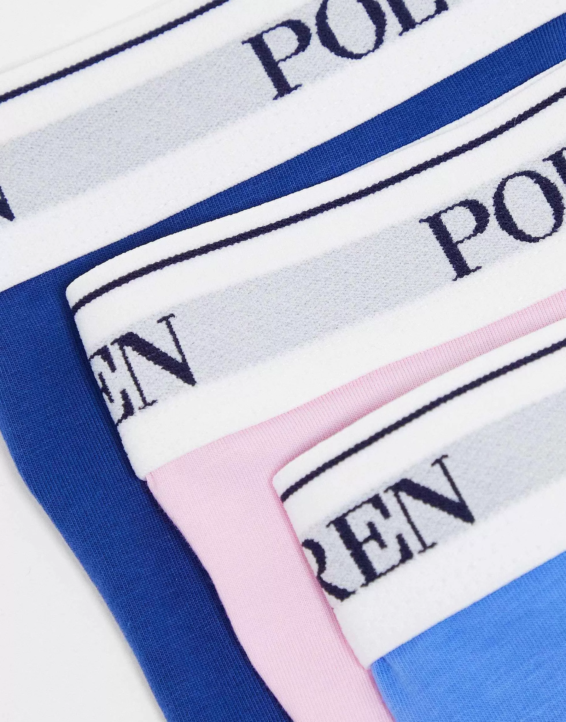 Men Polo Ralph Lauren 3 Pack Trunks In Navy Blue Pink With Logo Waistband