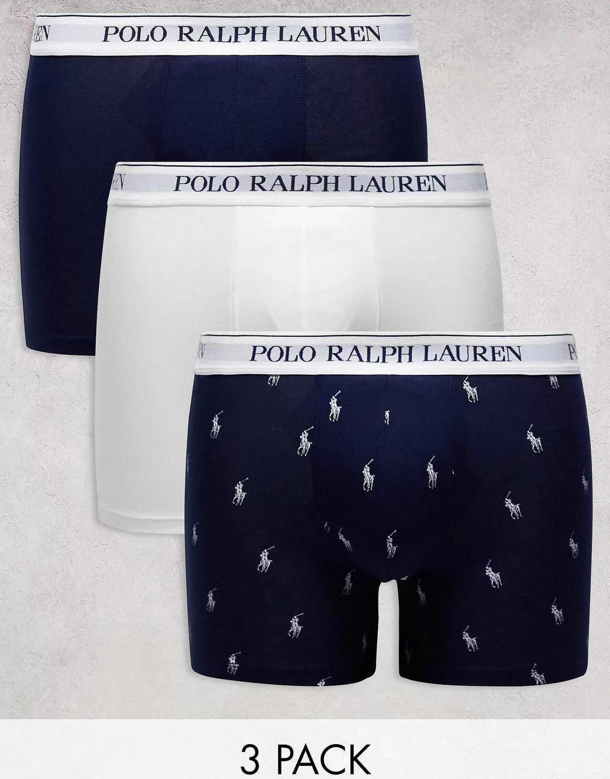 Men Polo Ralph Lauren 3 Pack Trunks In White With All Over Pony Logo