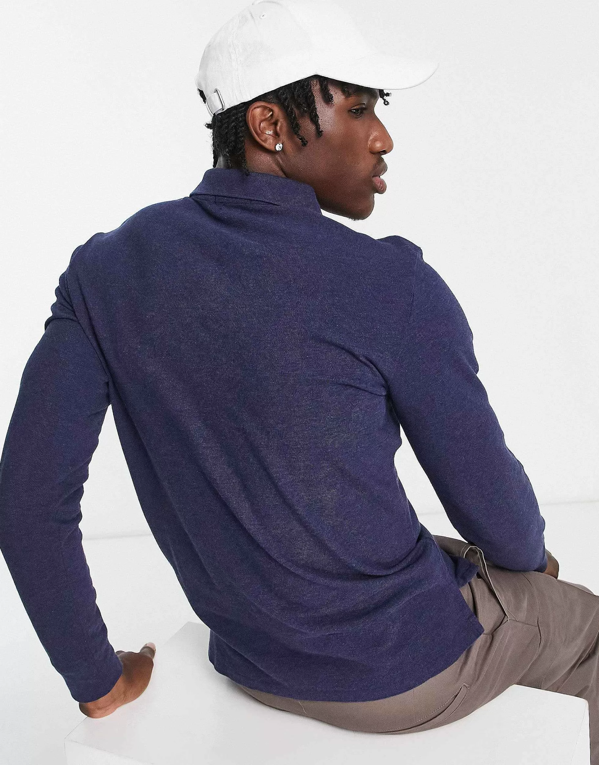 Men Polo Ralph Lauren Icon Logo Slim Fit Long Sleeve Pique Polo In