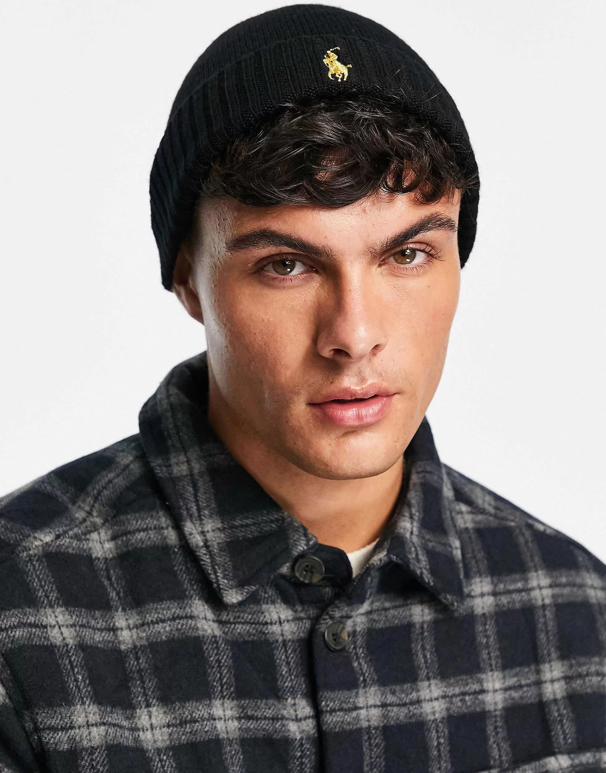 Men Polo Ralph Lauren Merino Wool Beanie In With Gold Logo