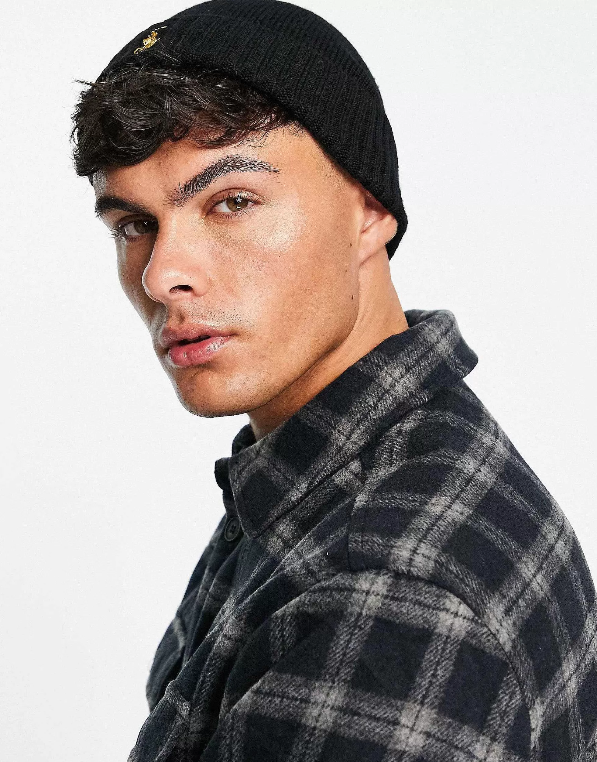 Men Polo Ralph Lauren Merino Wool Beanie In With Gold Logo