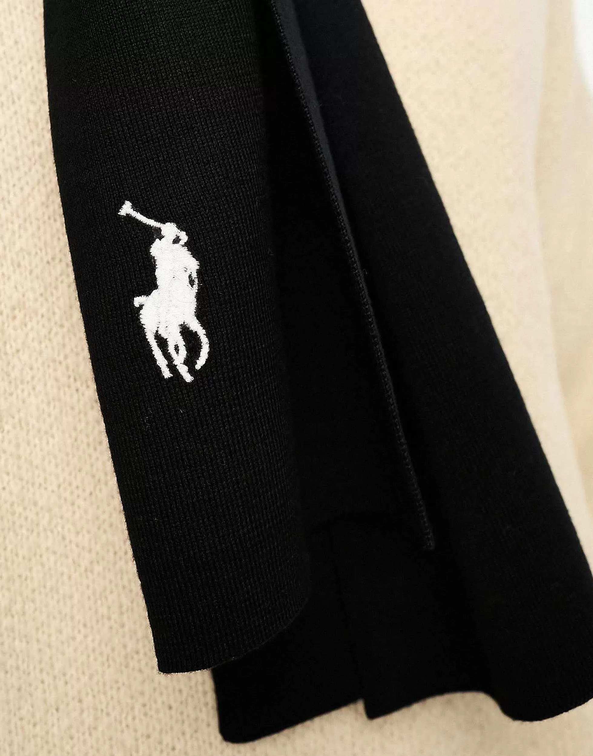 Men Polo Ralph Lauren Ribbed Pima Cotton Scarf In Black With Logo