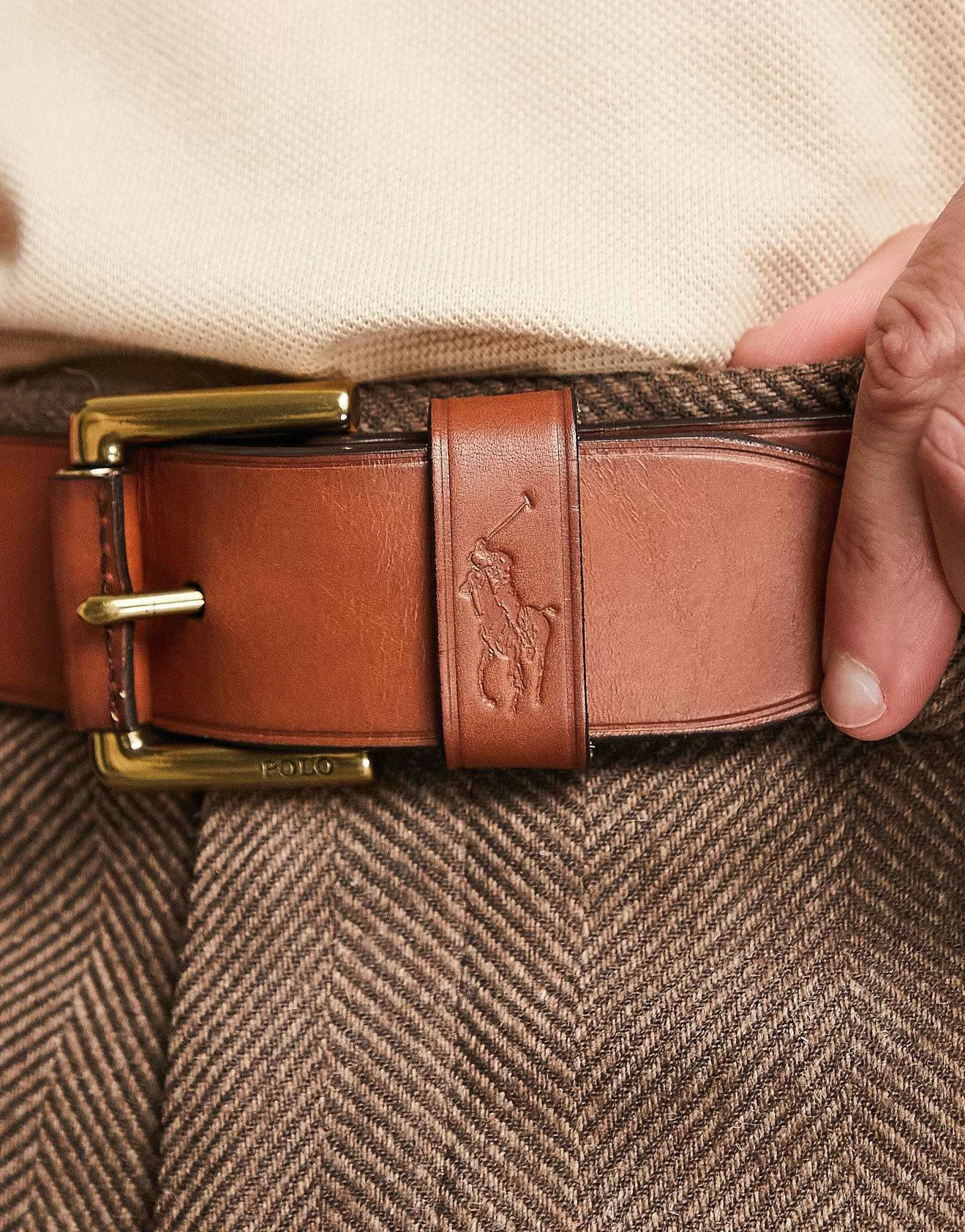 Men Polo Ralph Lauren Smooth Leather Belt In With Pony Logo