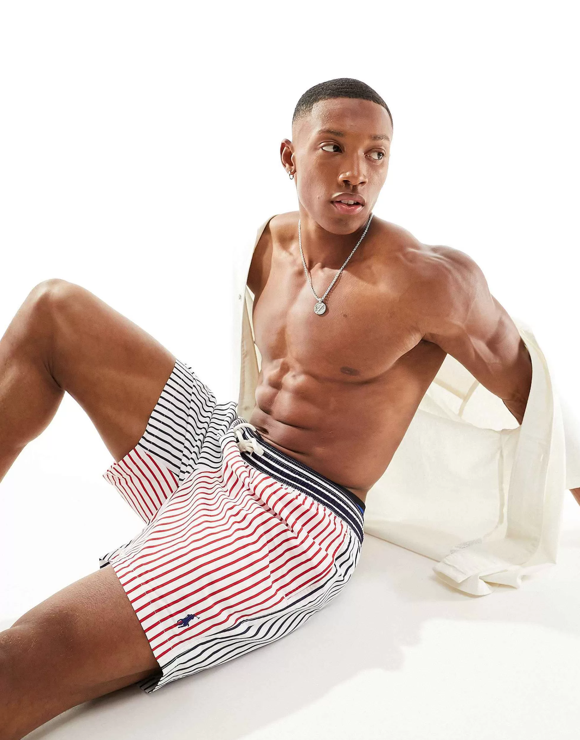 Men Polo Ralph Lauren Traveler Mid Funstripe Swim Shorts Classic Oversized Fit In