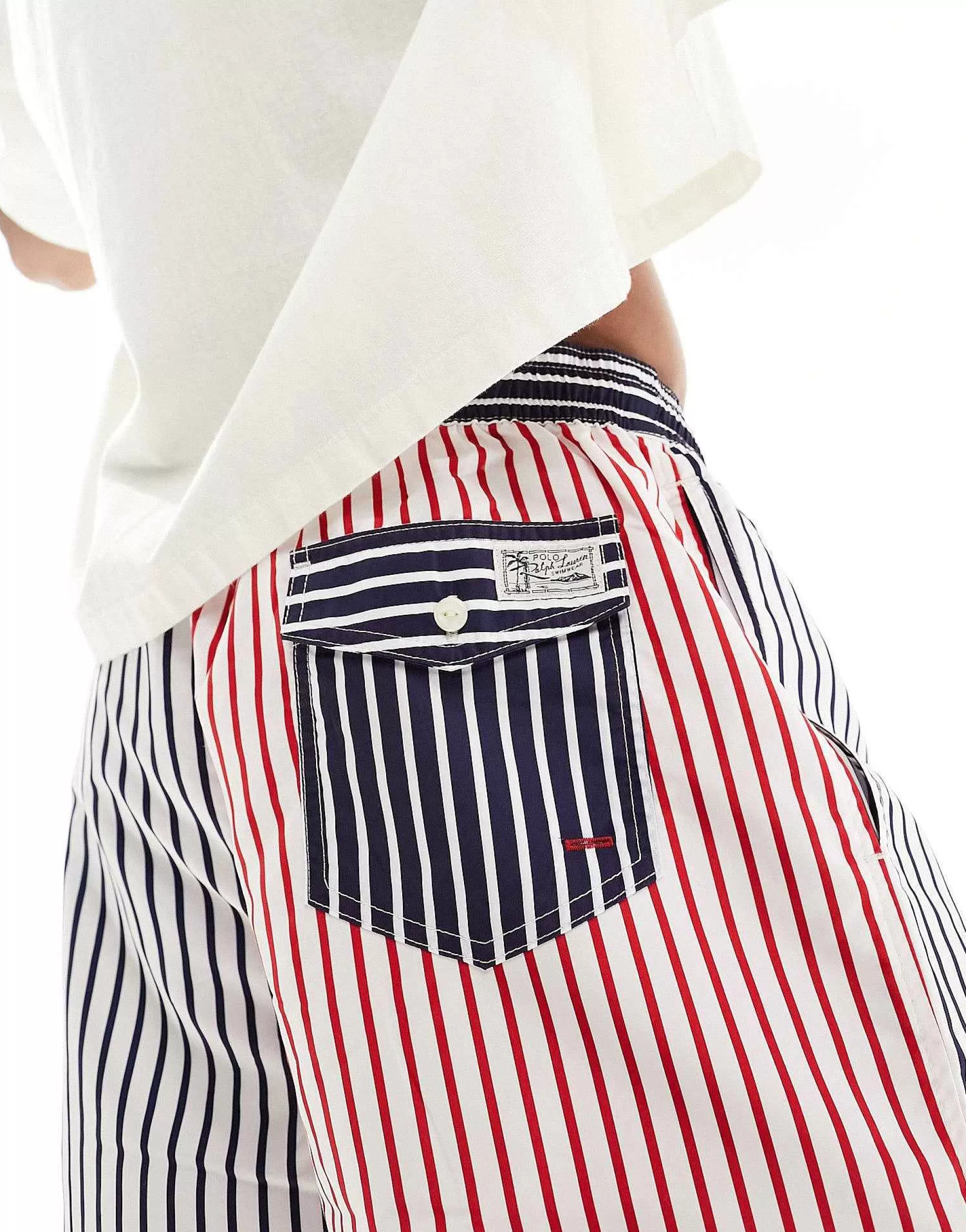 Men Polo Ralph Lauren Traveler Mid Funstripe Swim Shorts Classic Oversized Fit In