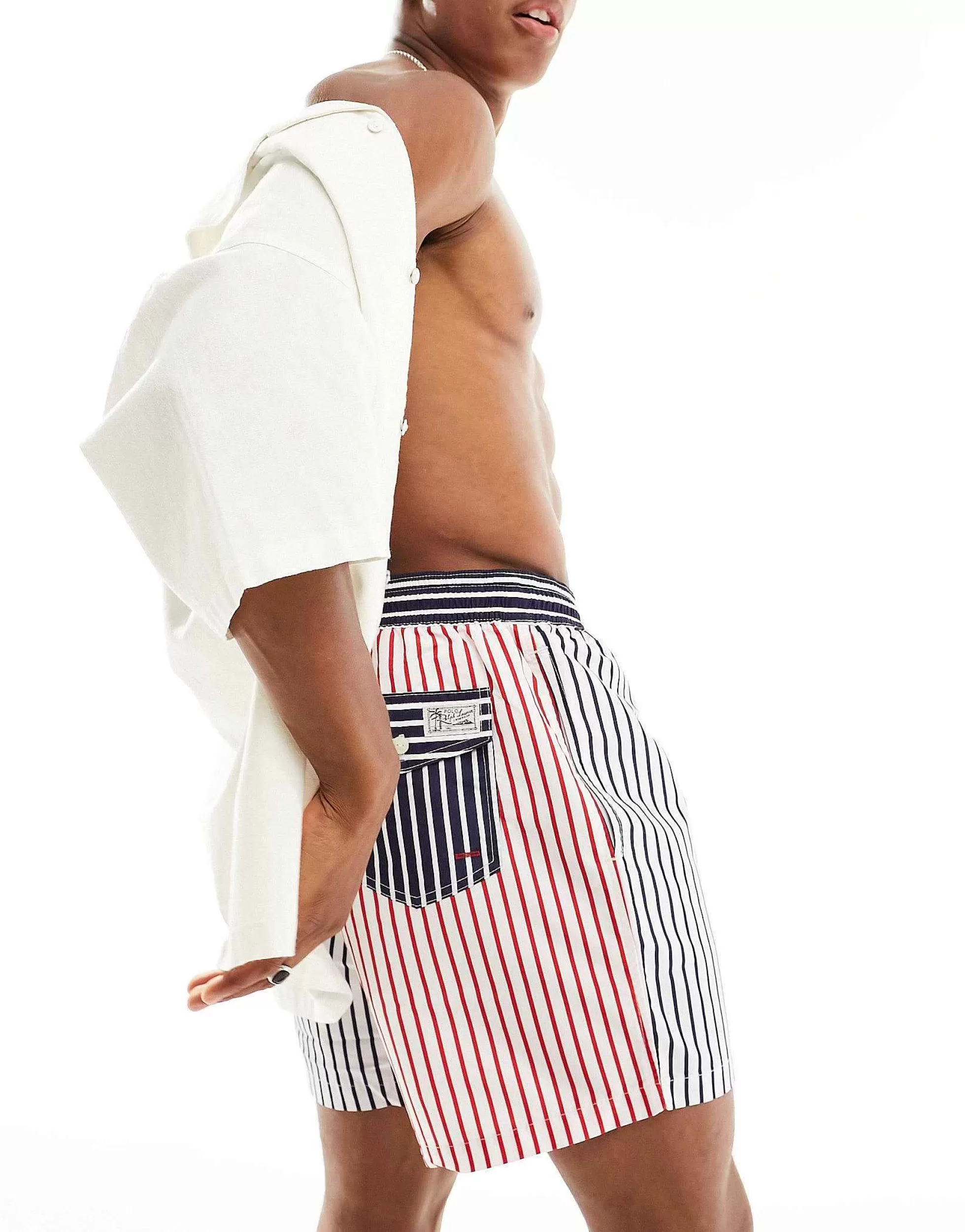 Men Polo Ralph Lauren Traveler Mid Funstripe Swim Shorts Classic Oversized Fit In