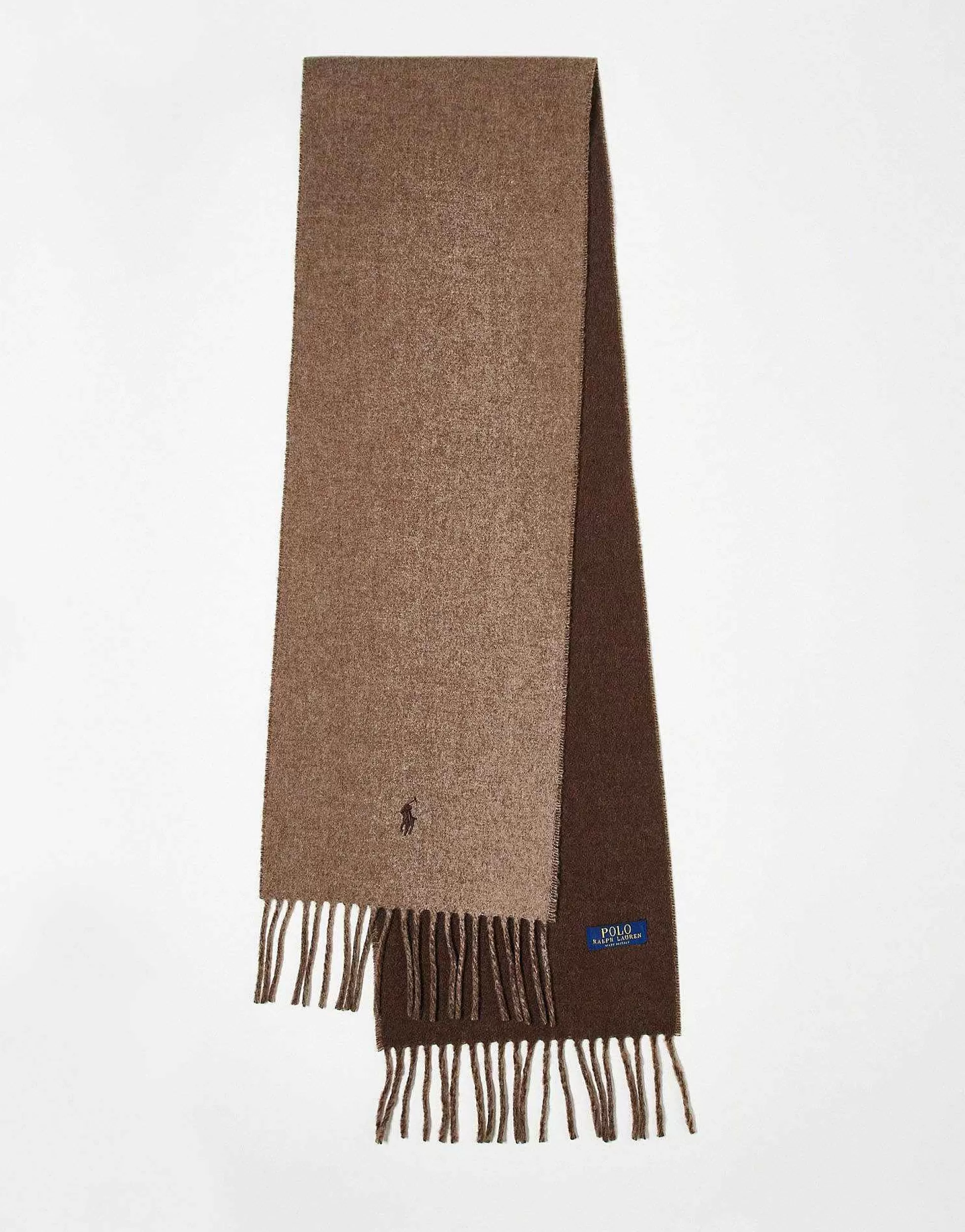 Men Polo Ralph Lauren Wool Mix Reversible Scarf In /Brown With Pony Logo