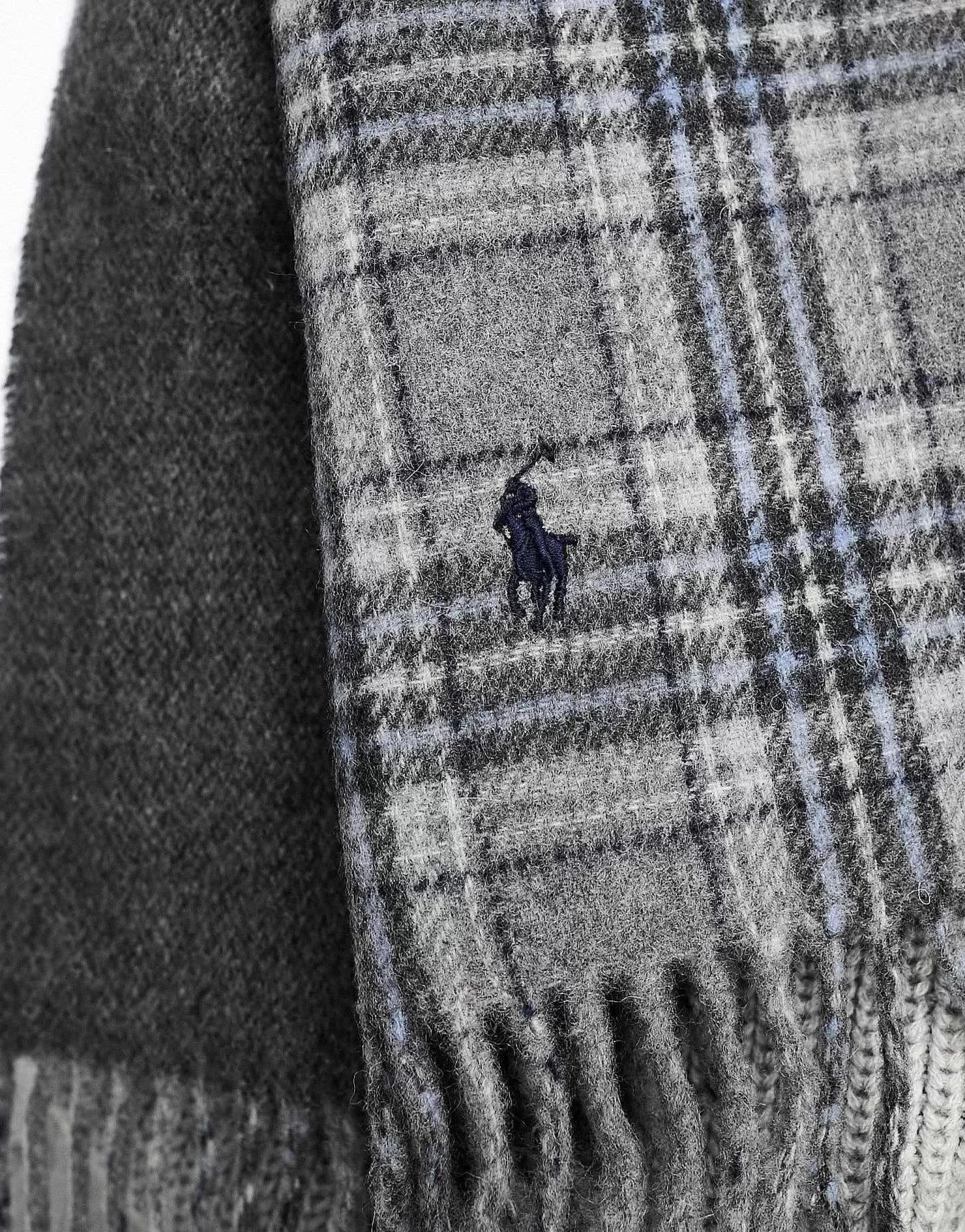 Men Polo Ralph Lauren Wool Scarf In Red Blue Check With Pony Logo