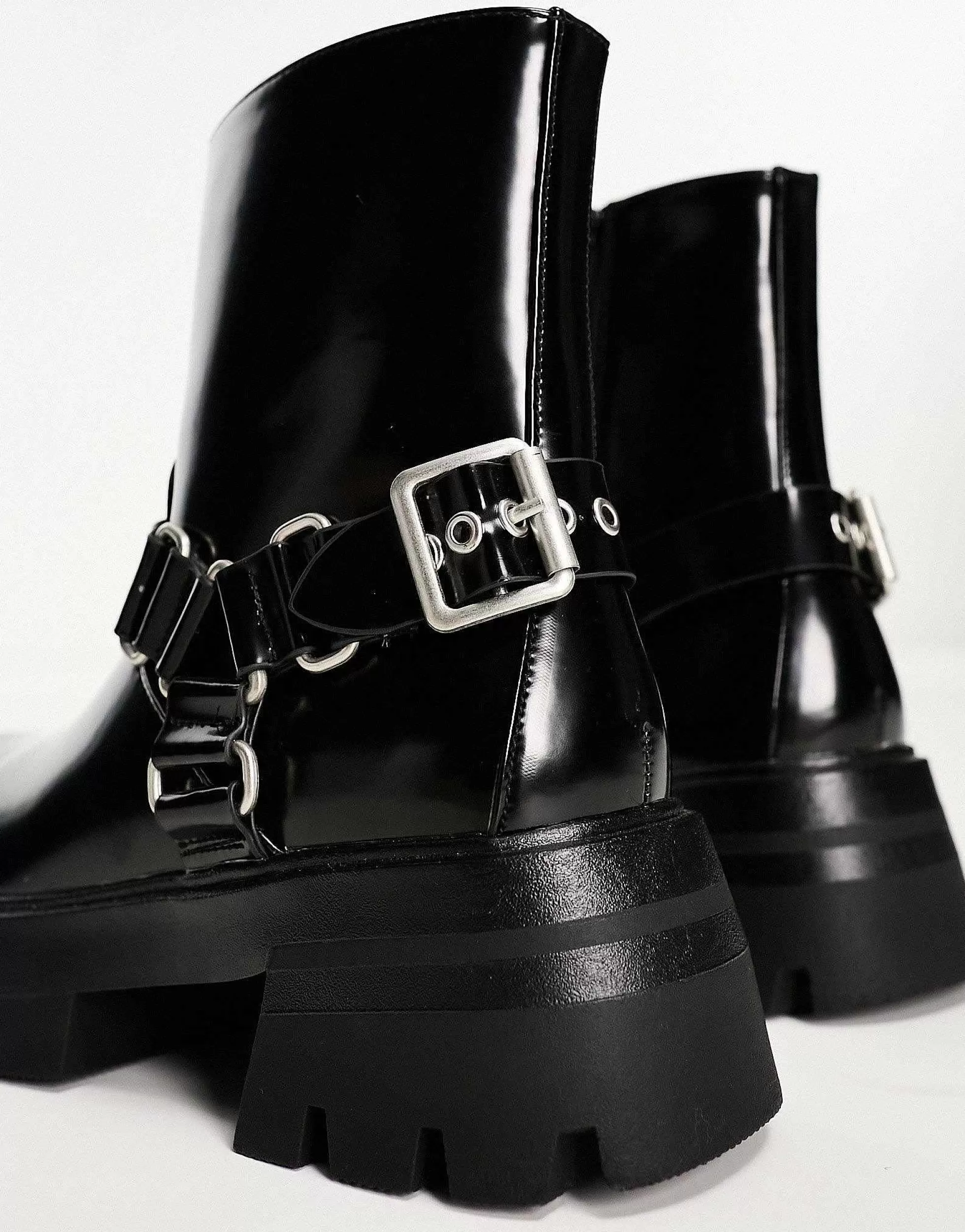 Women Public Desire Blizzard Harness Biker Boots In Black