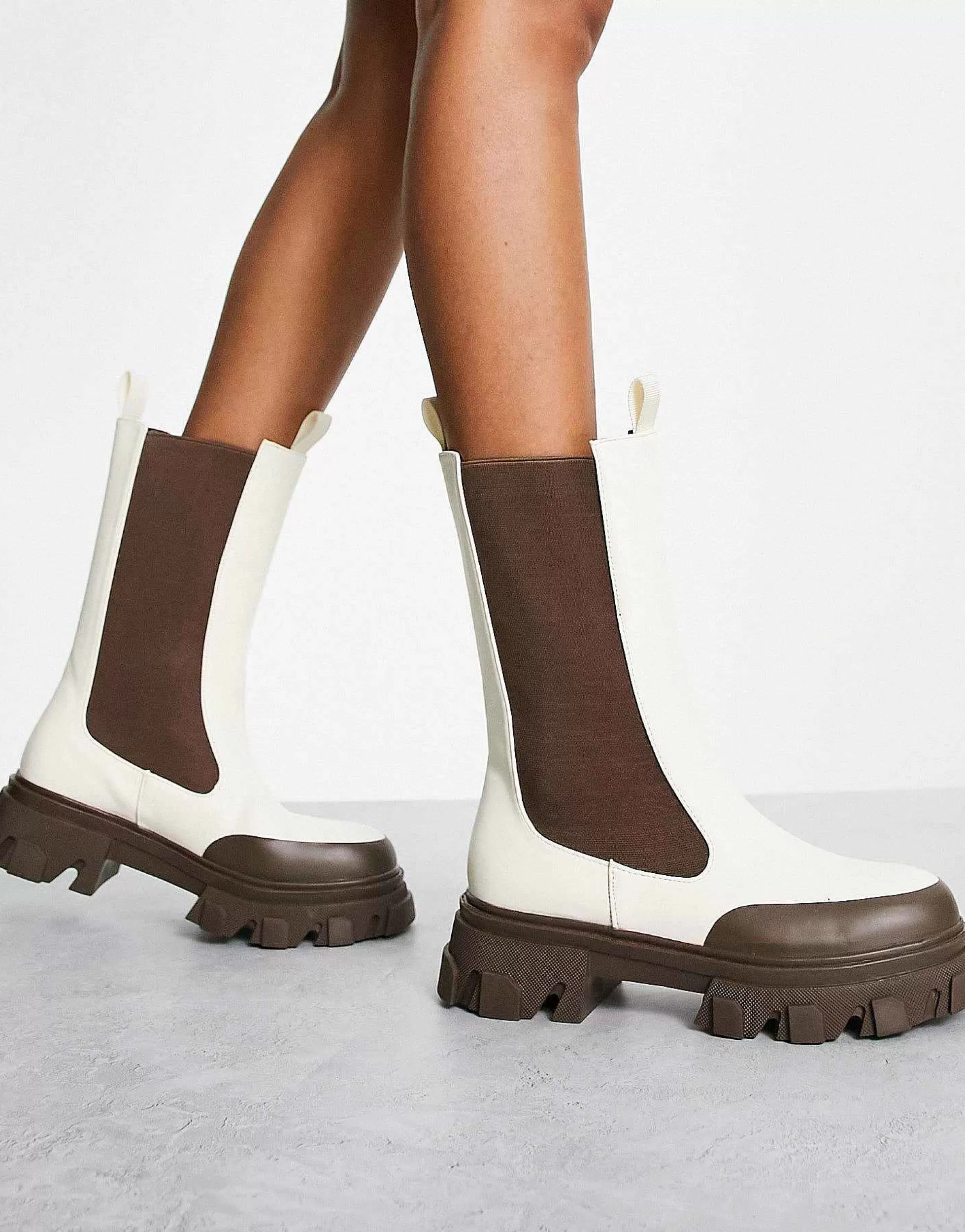Women Public Desire Exclusive Kira Calf Length Chelsea Boots With Contrast Sole In