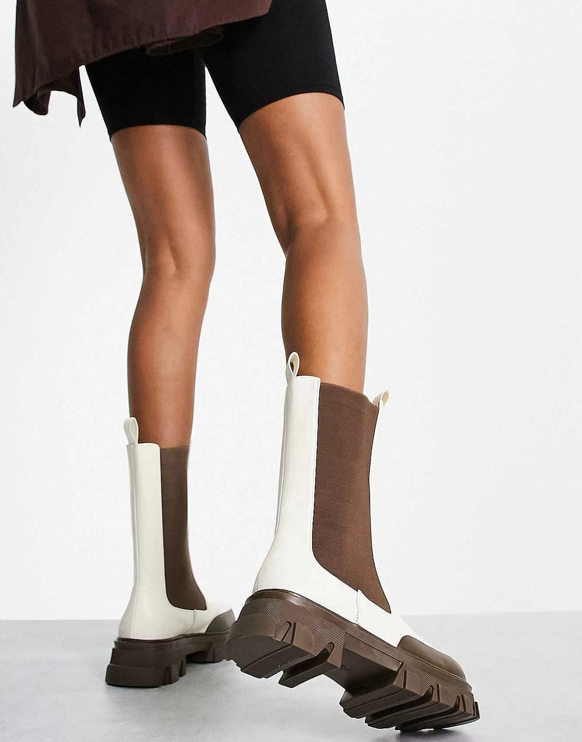 Women Public Desire Exclusive Kira Calf Length Chelsea Boots With Contrast Sole In