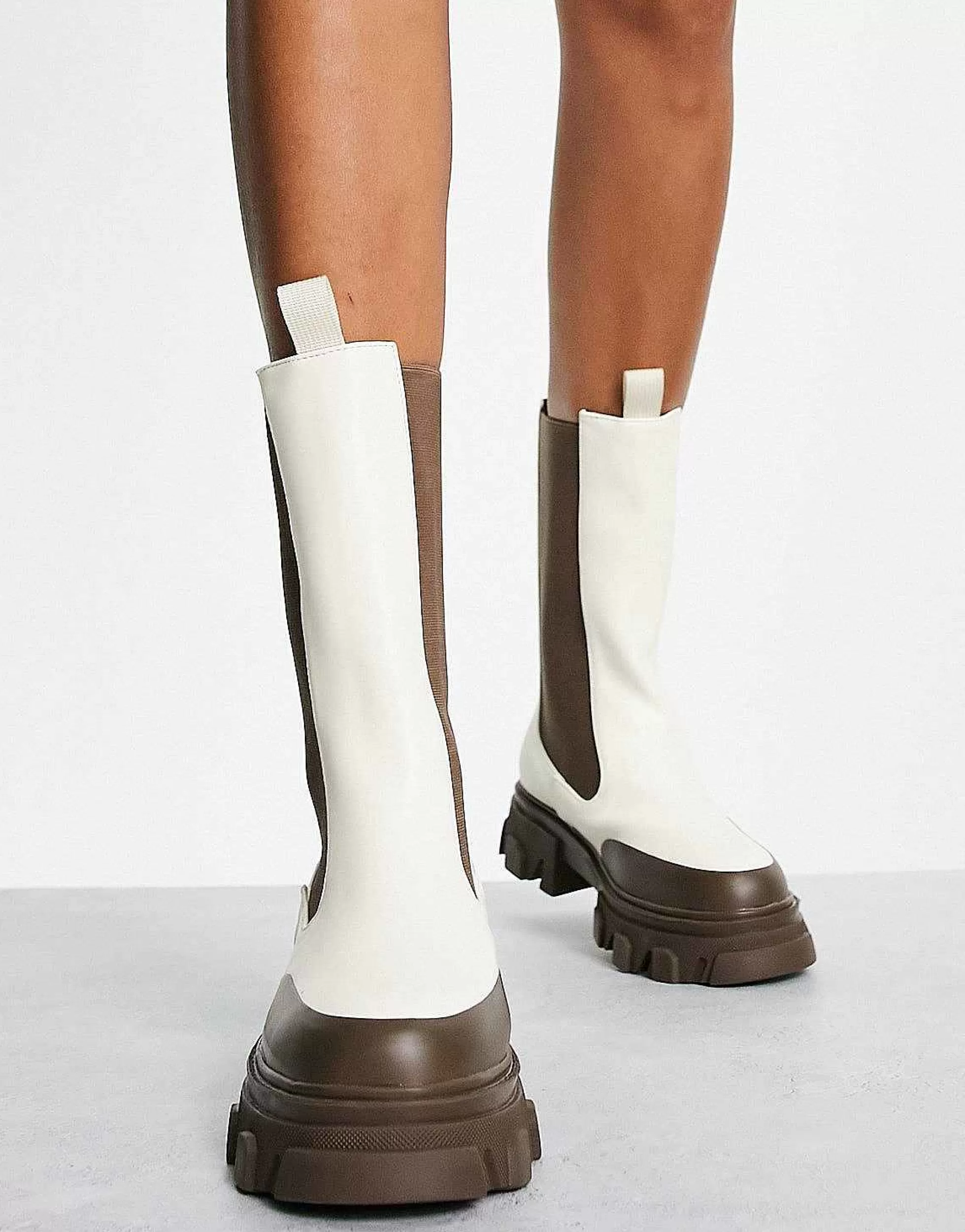 Women Public Desire Exclusive Kira Calf Length Chelsea Boots With Contrast Sole In