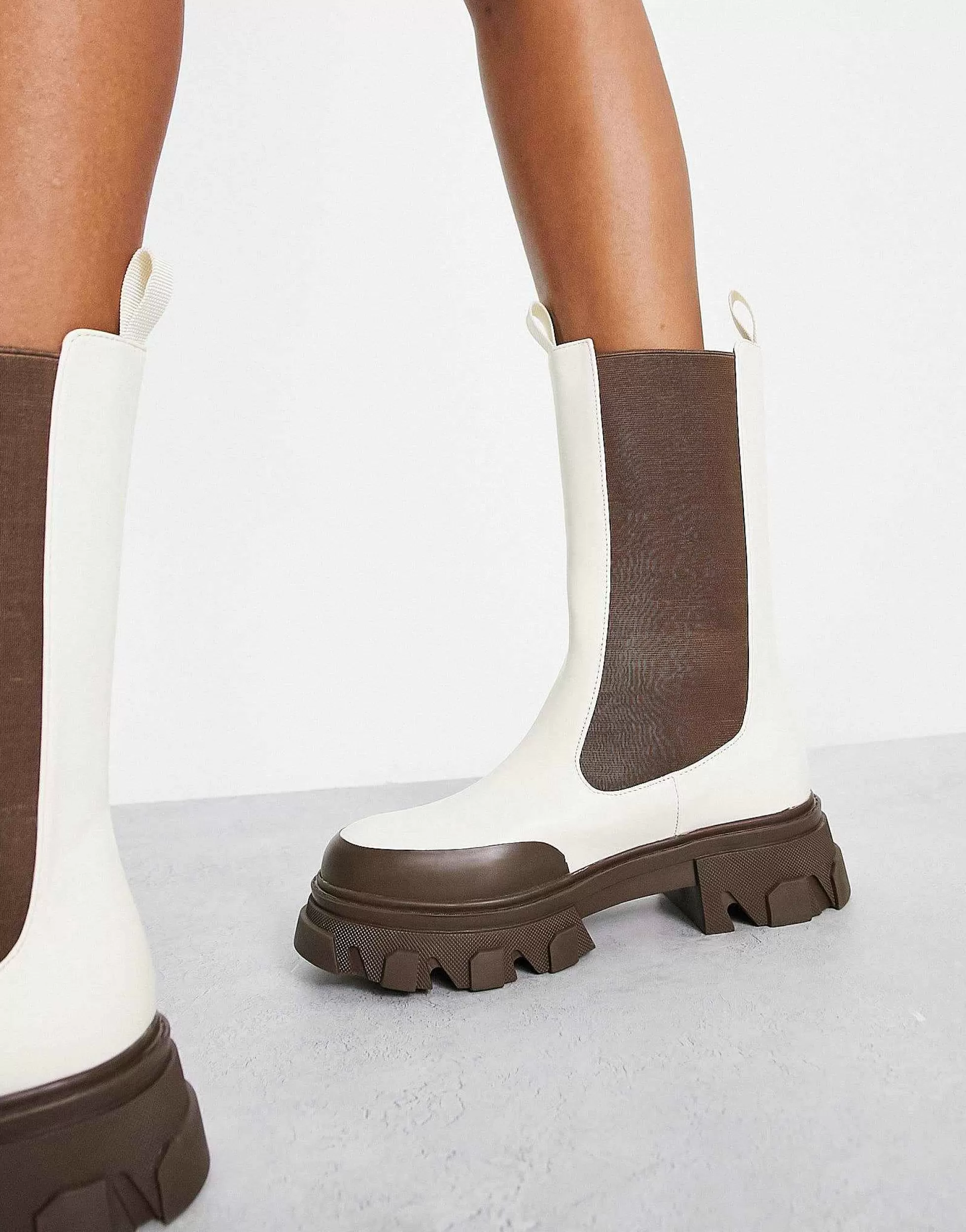 Women Public Desire Exclusive Kira Calf Length Chelsea Boots With Contrast Sole In