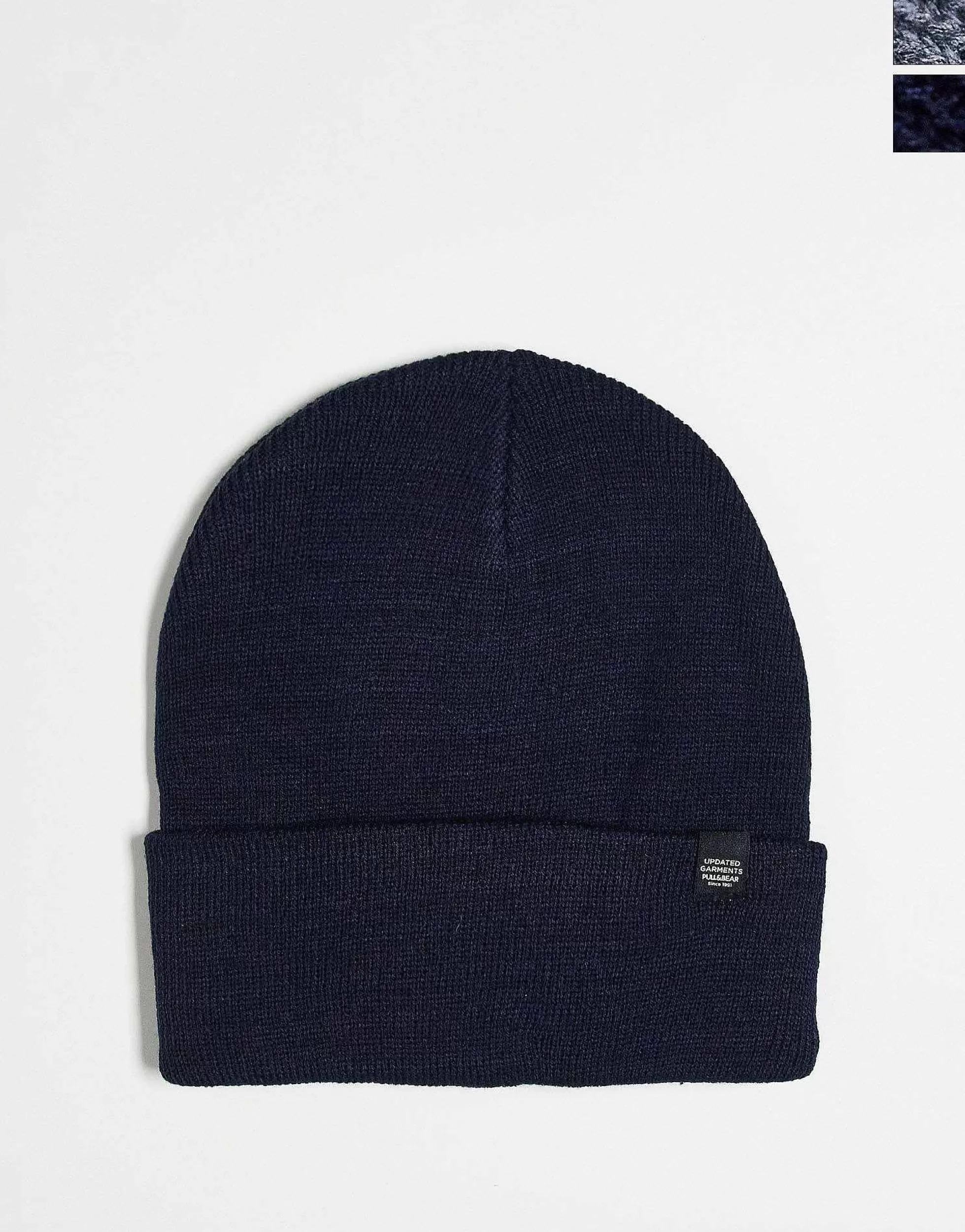 Men Pull&Bear 2 Multi-Pack Beanies In Navy And