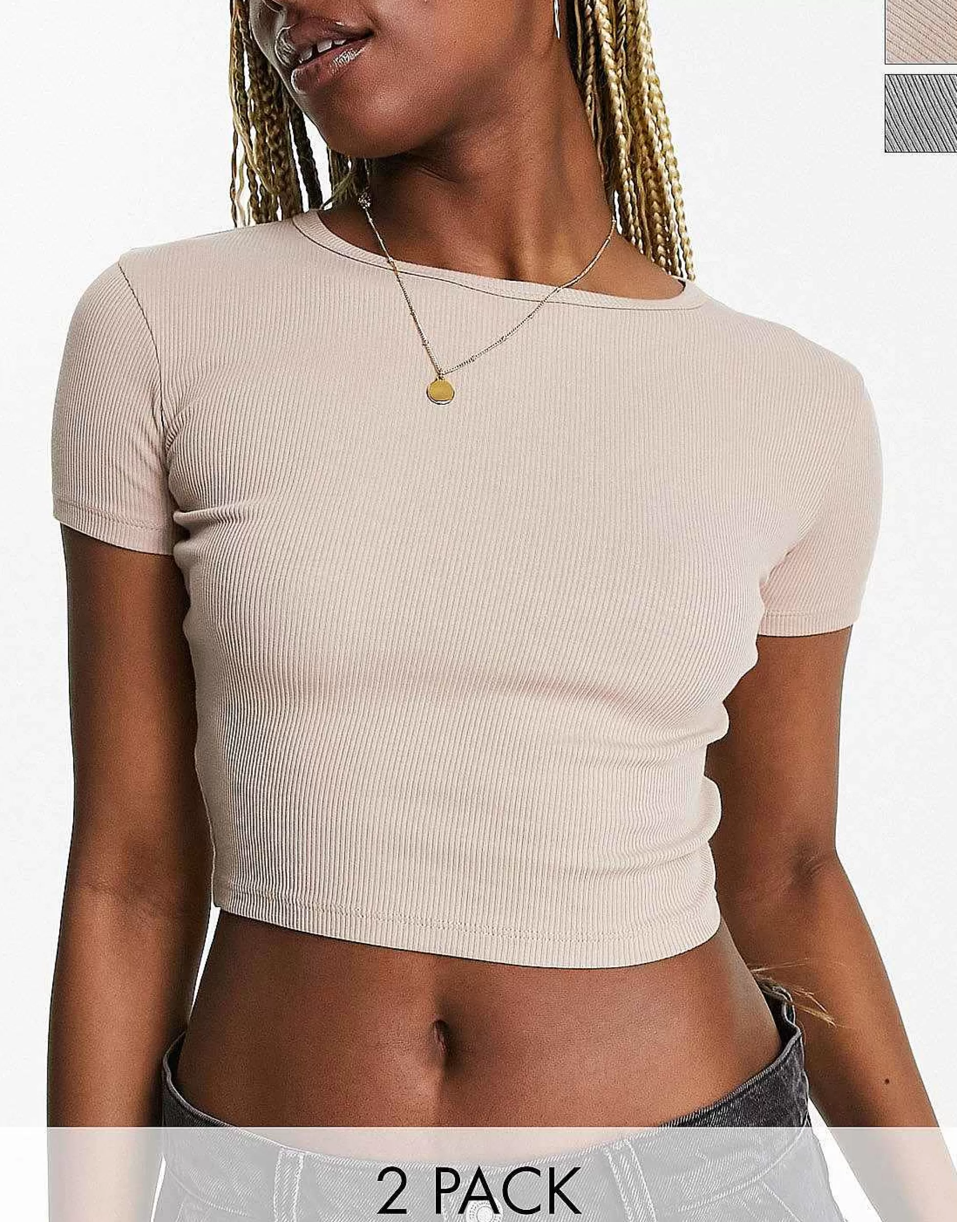 Women Pull&Bear 2 Pack Ribbed Baby Tee In Beige