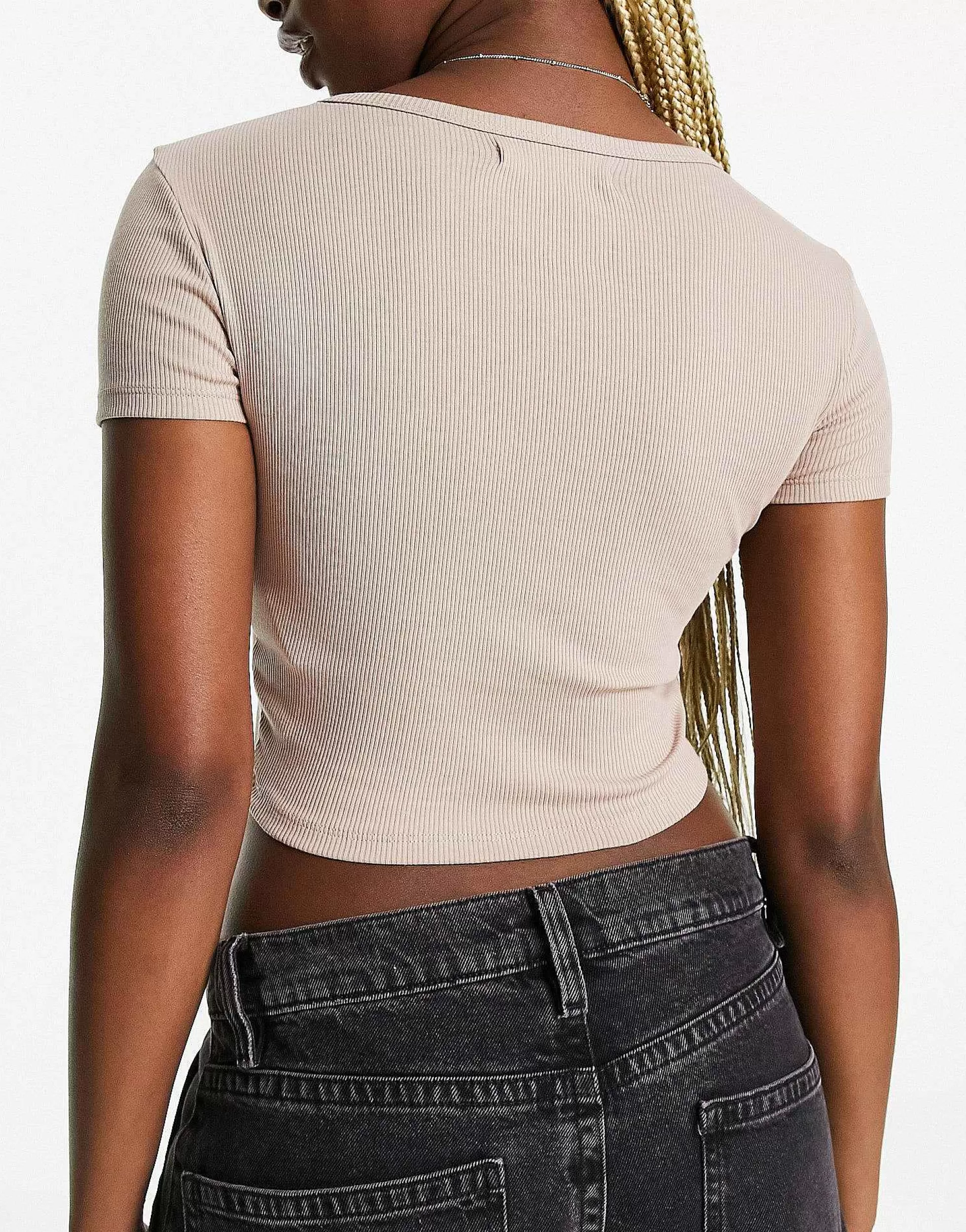 Women Pull&Bear 2 Pack Ribbed Baby Tee In Beige