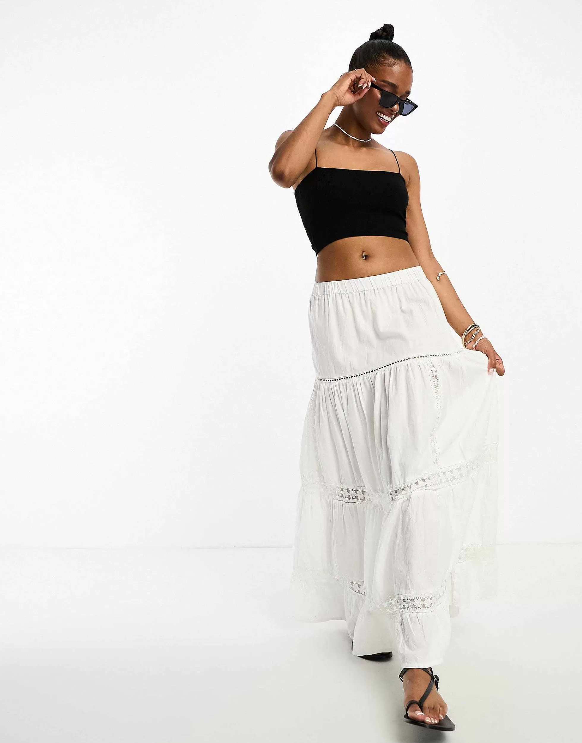 Women Pull&Bear 2 Pack Strappy Ribbed Tube Crop Top In White