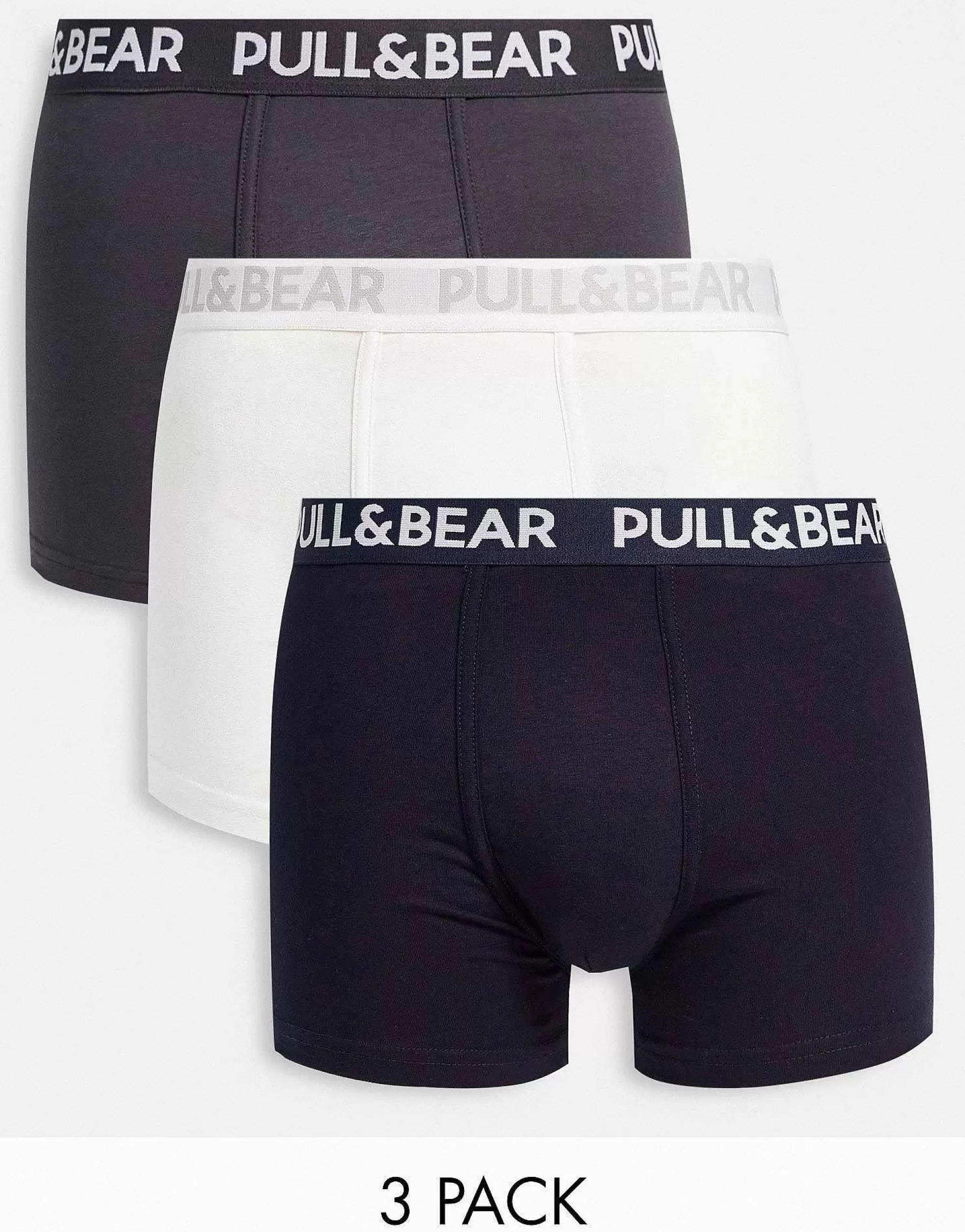 Men Pull&Bear 3 Pack Boxers In White, Grey And Navy
