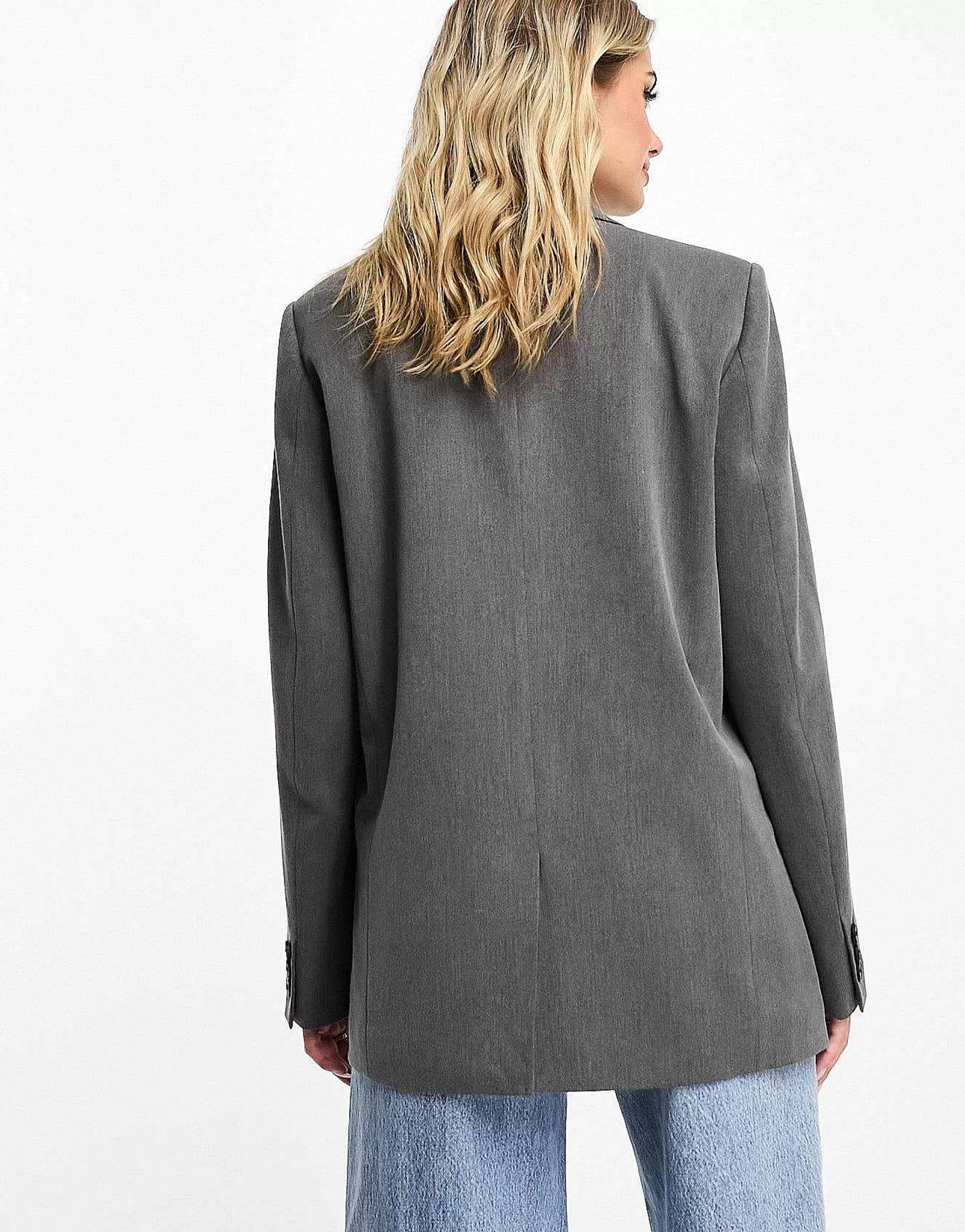 Women Pull&Bear Double Button Oversized Blazer In Dark