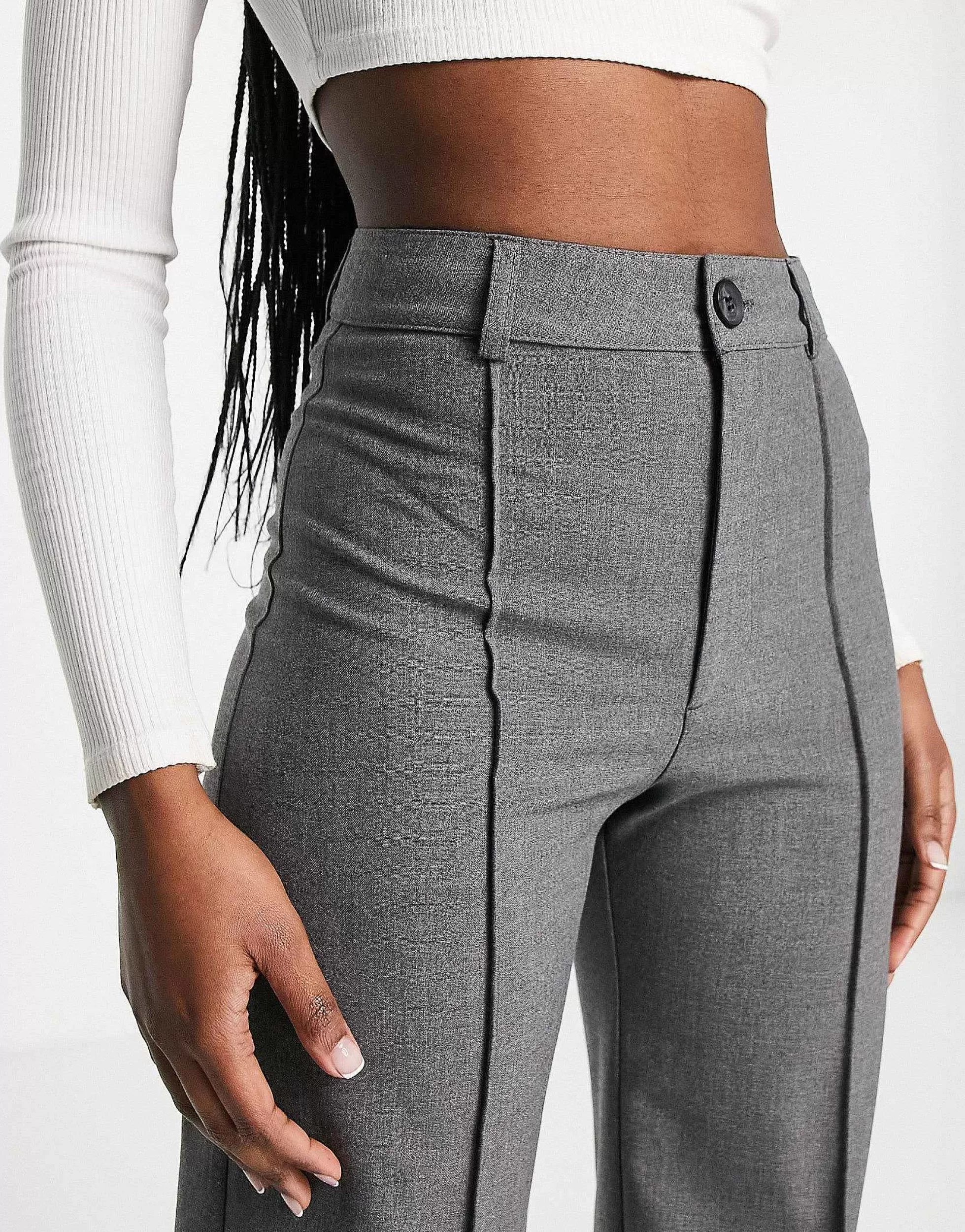 Women Pull&Bear High Waisted Seam Front Tailored Straight Leg Trouser In