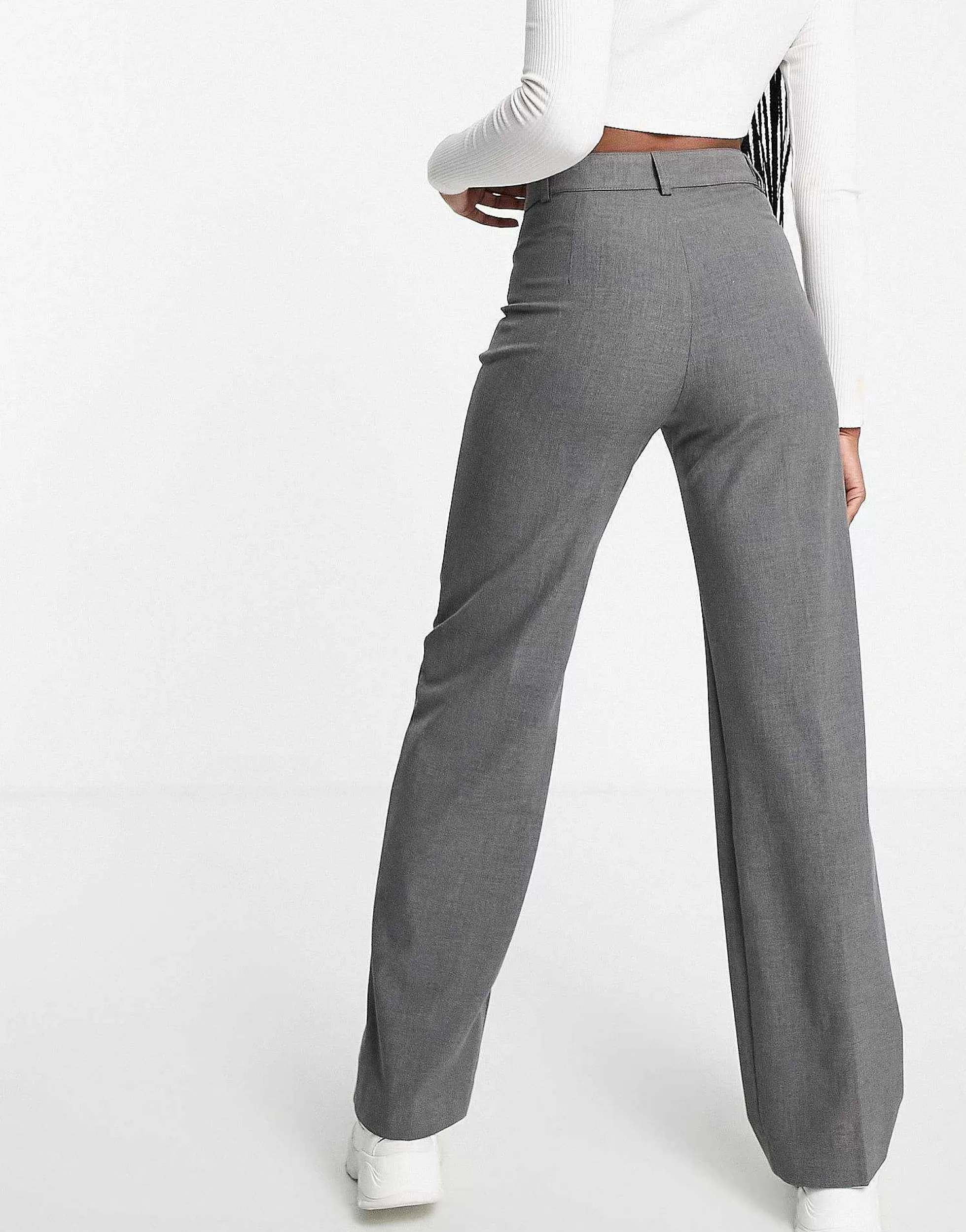 Women Pull&Bear High Waisted Seam Front Tailored Straight Leg Trouser In