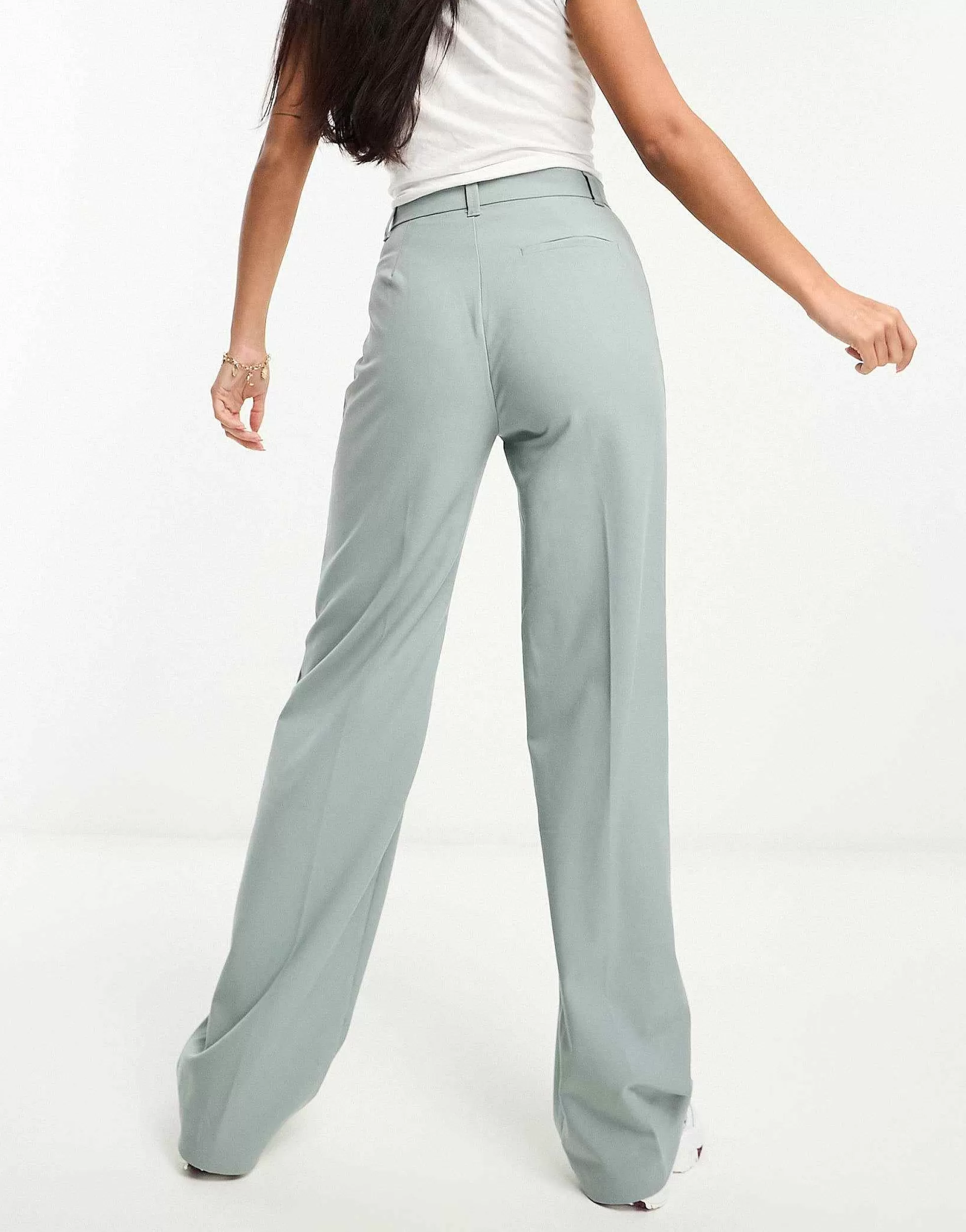 Women Pull&Bear High Waisted Tailored Straight Leg Trouser In Pale Blue