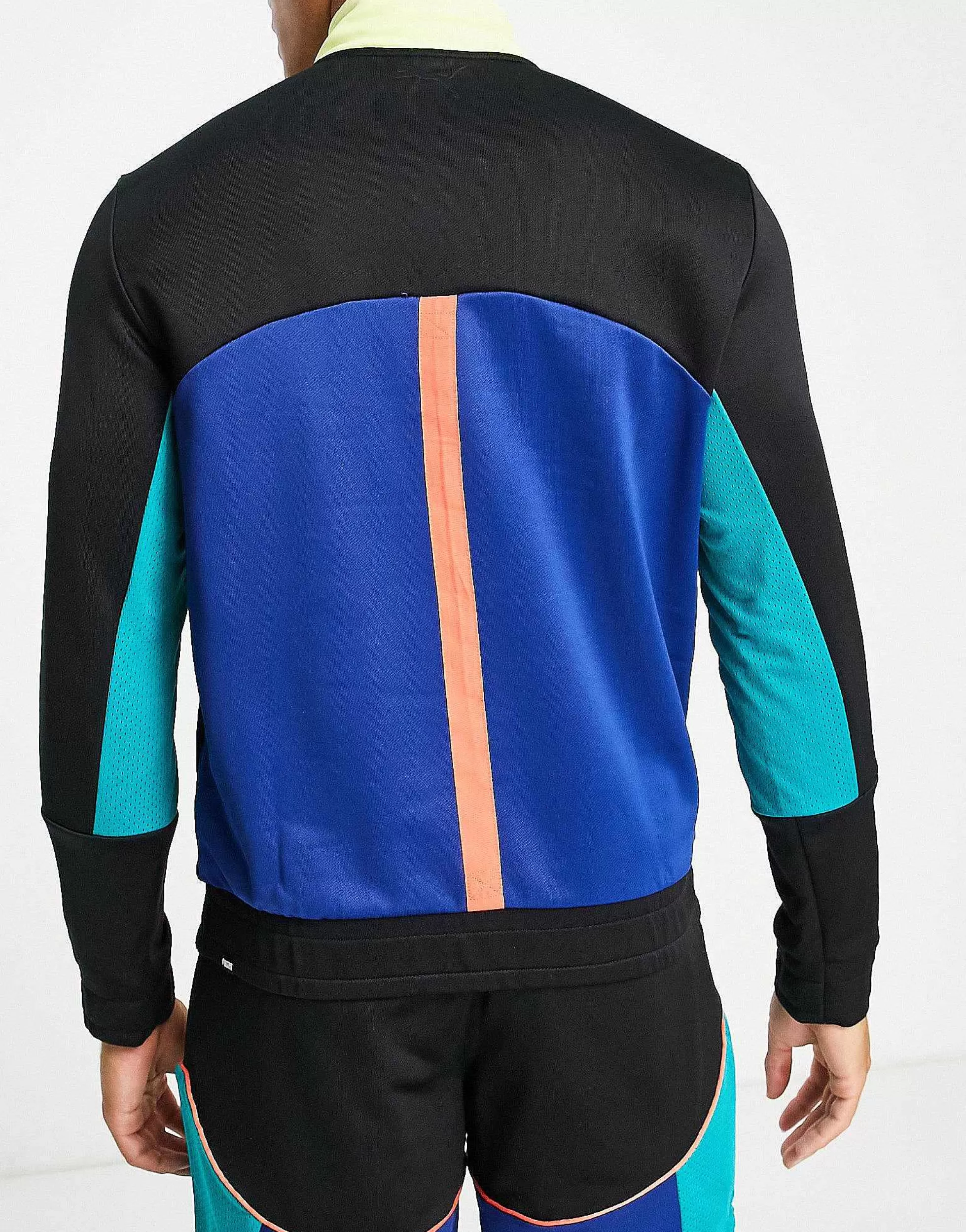 Men Puma Basketball Pullover 1/4 Zip Top In Colourblock And Yellow