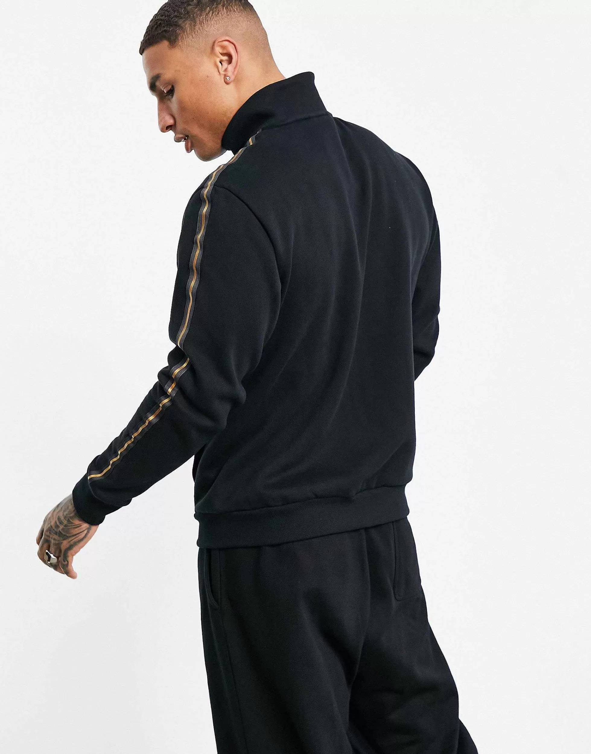 Men Puma Track Jacket In Black With Gold Taping